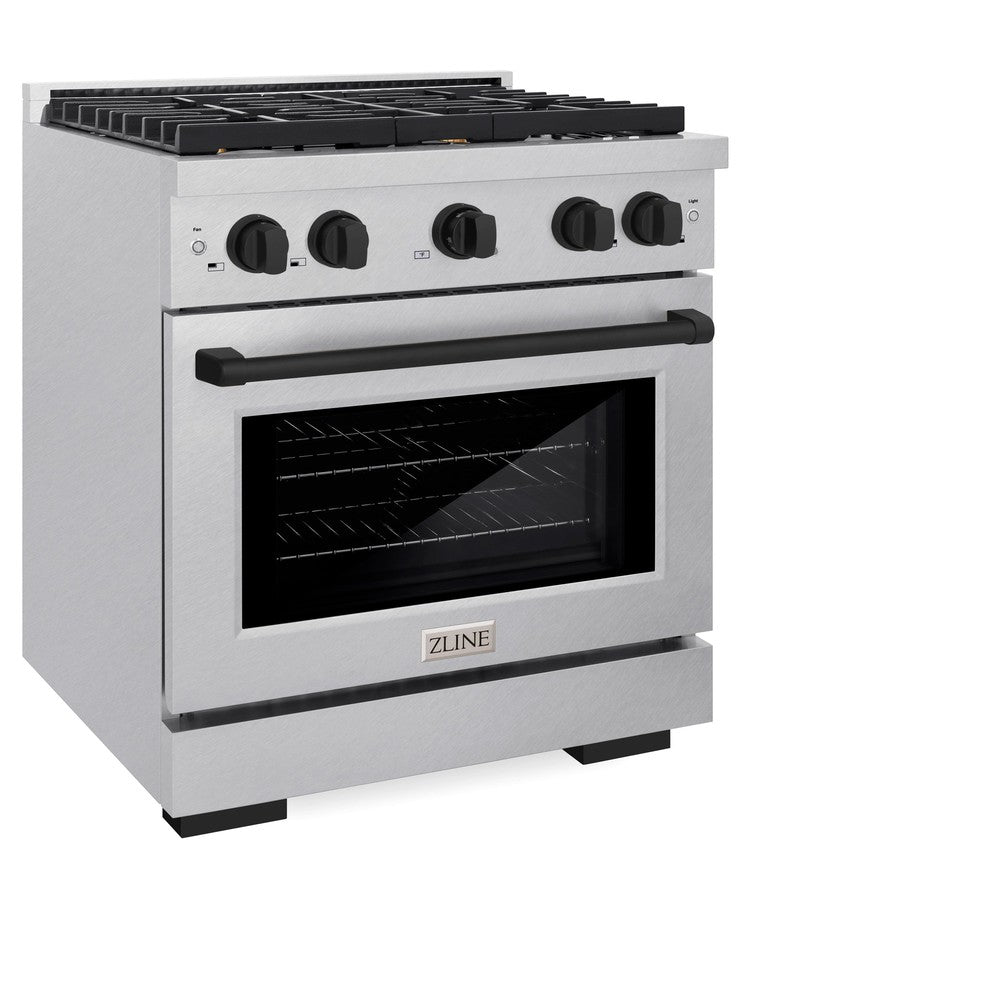 ZLINE Autograph Edition 30-inch 4.2 cu. ft. Dual Fuel Range - 4 Burner Gas Cooktop & Electric Convection Oven - Satin Stainless Steel with Matte Black Accents (SDRSZ 30 MB) - Perfect for Modern Kitchens & Professional Cooking