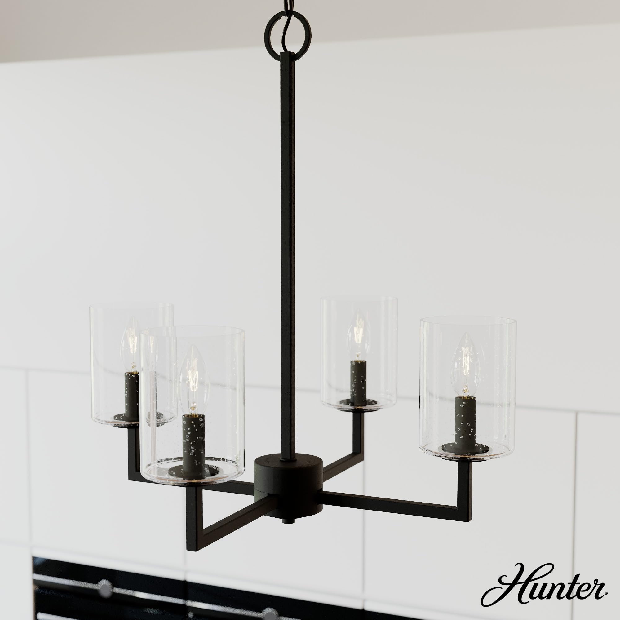 Hunter Fan Company 19536 Kerrison Chandelier - Natural Black Iron Ceiling Light Fixture for Dining Room, Living Room & Bedroom