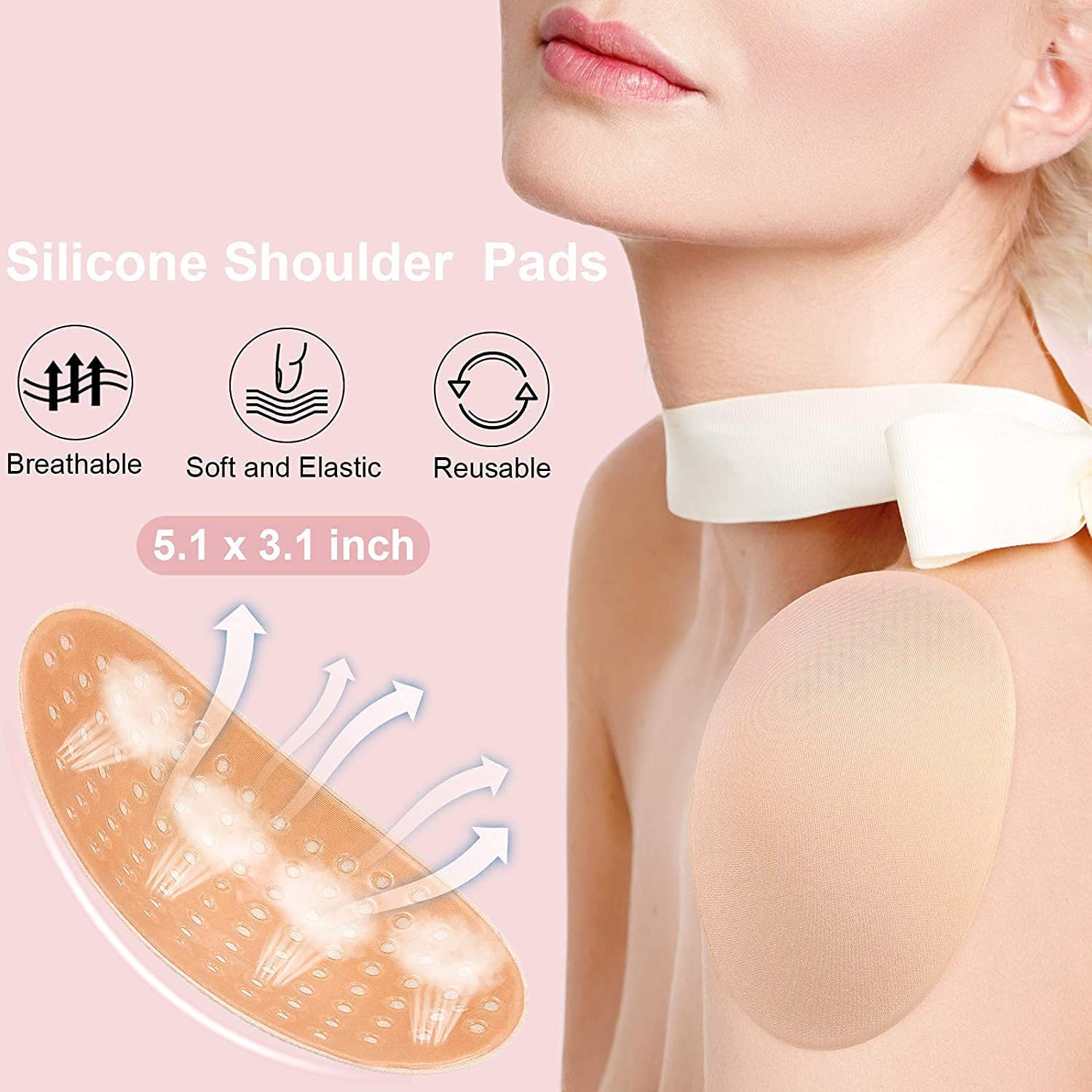 WROPZO Silicone Shoulder Pads for Women - Reusable Adhesive Bra Pads, Breathable Push Up Pads for Narrow Shoulders (Black & Nude) | Perfect for Dresses, Tops & Formal Wear to Enhance Silhouette