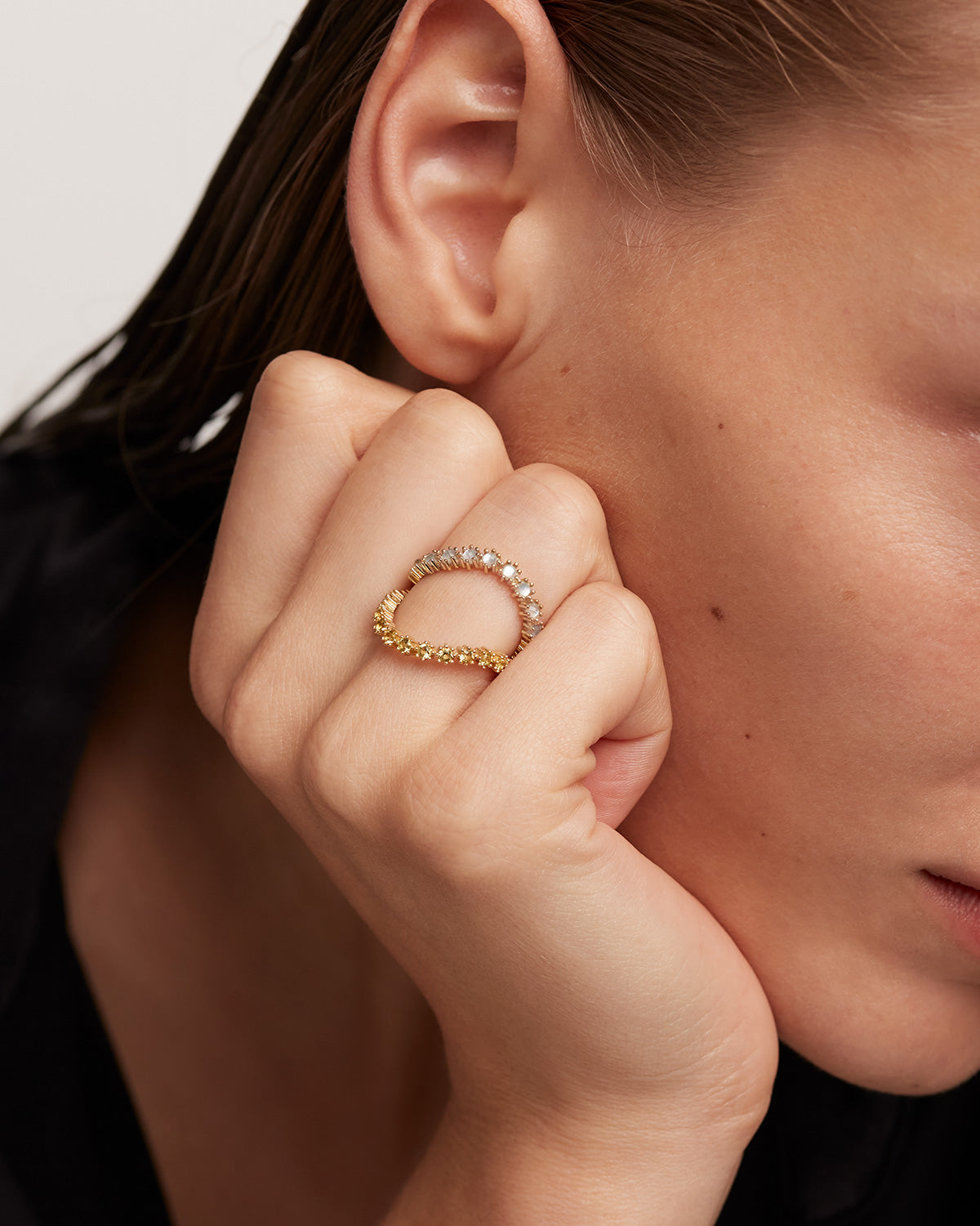 GRID 4 Kara Gold Rings for Women - 14K Solid Gold Stackable Rings Set - Perfect for Everyday Wear, Anniversary Gifts & Special Occasions