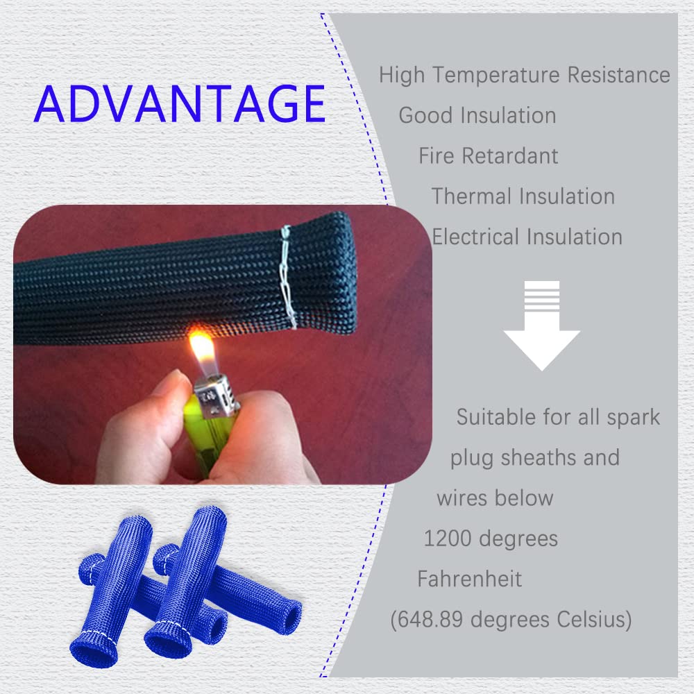 8Pcs High-Temperature Spark Plug Wire Boots Heat Shield Protector Sleeve - 1200°F Heat Resistant Cover, Insulator Sleeve for Car & Truck Engines (6 inch, Blue) - Perfect for Automotive Repair & Performance Upgrades