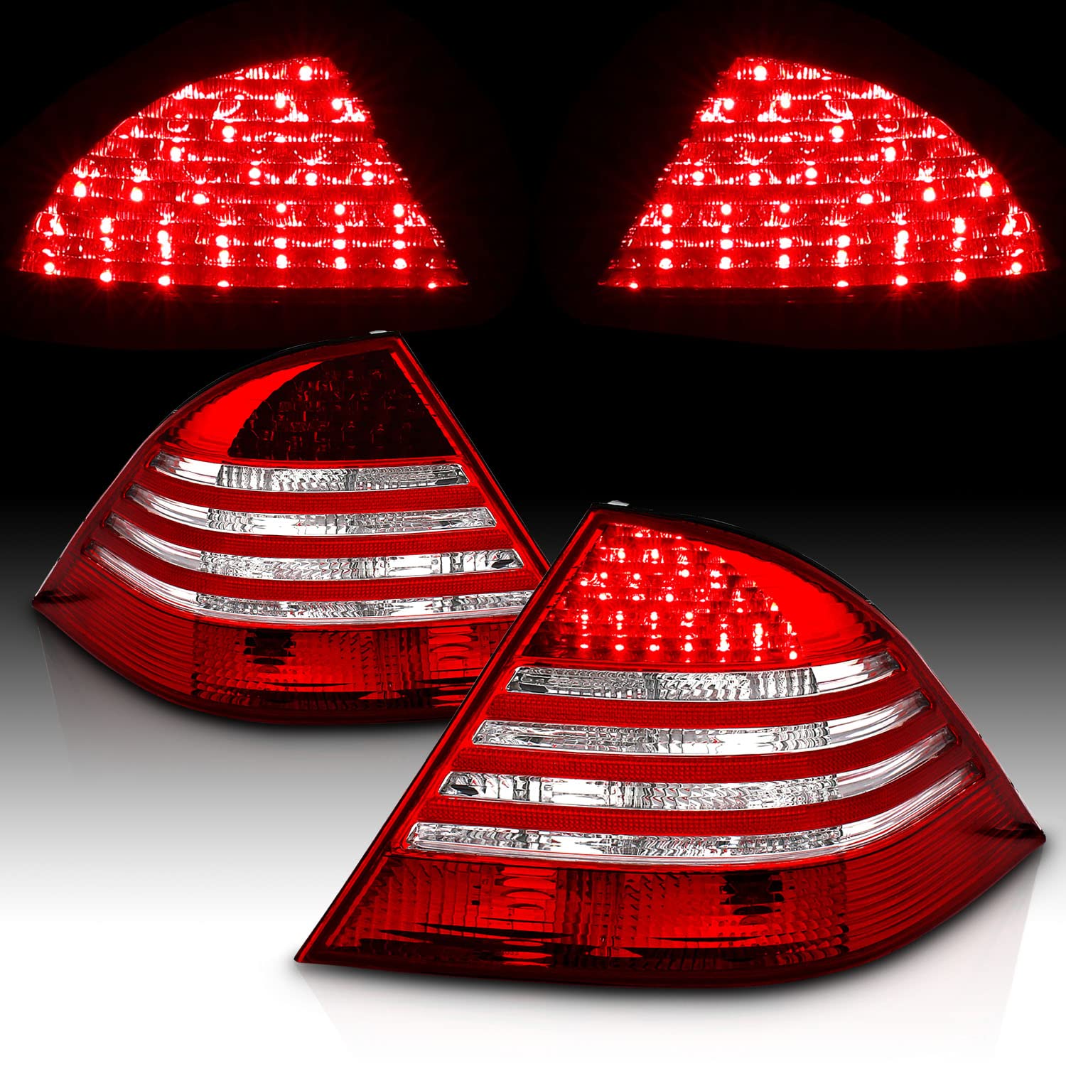 AmeriLite LED Taillights Red/Clear Compatible with Mercedes Benz S Class W220 1999-2005 - Left & Right Side Pair - Enhanced Visibility & Style for Night Driving & Car Customization