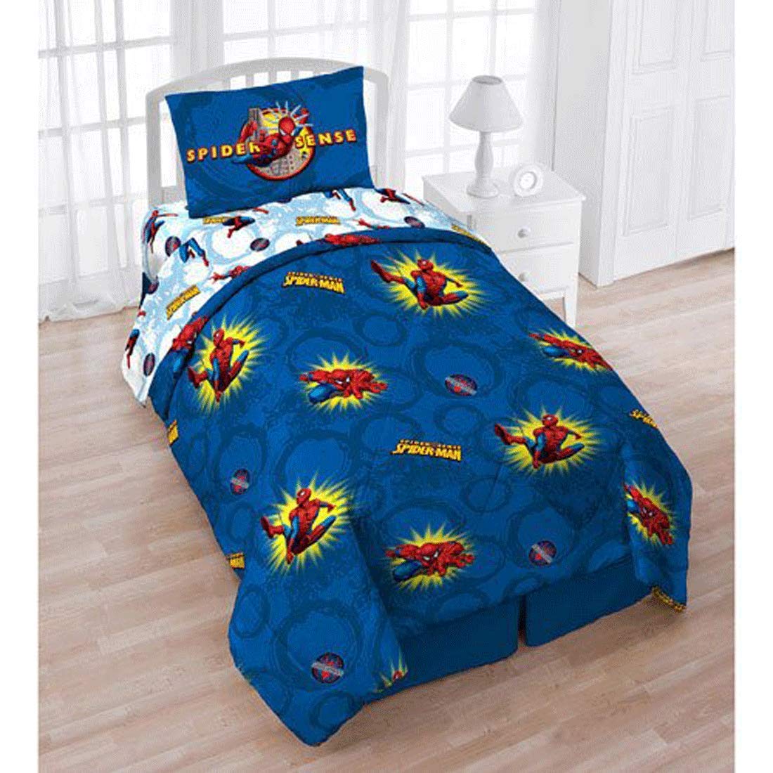 Marvel Spider-Man Twin 4-Piece Bedding Set - Superhero Themed Comforter, Fitted Sheet, Pillowcase & Sham - Perfect for Kids' Bedroom Decor & Gift for Marvel Fans