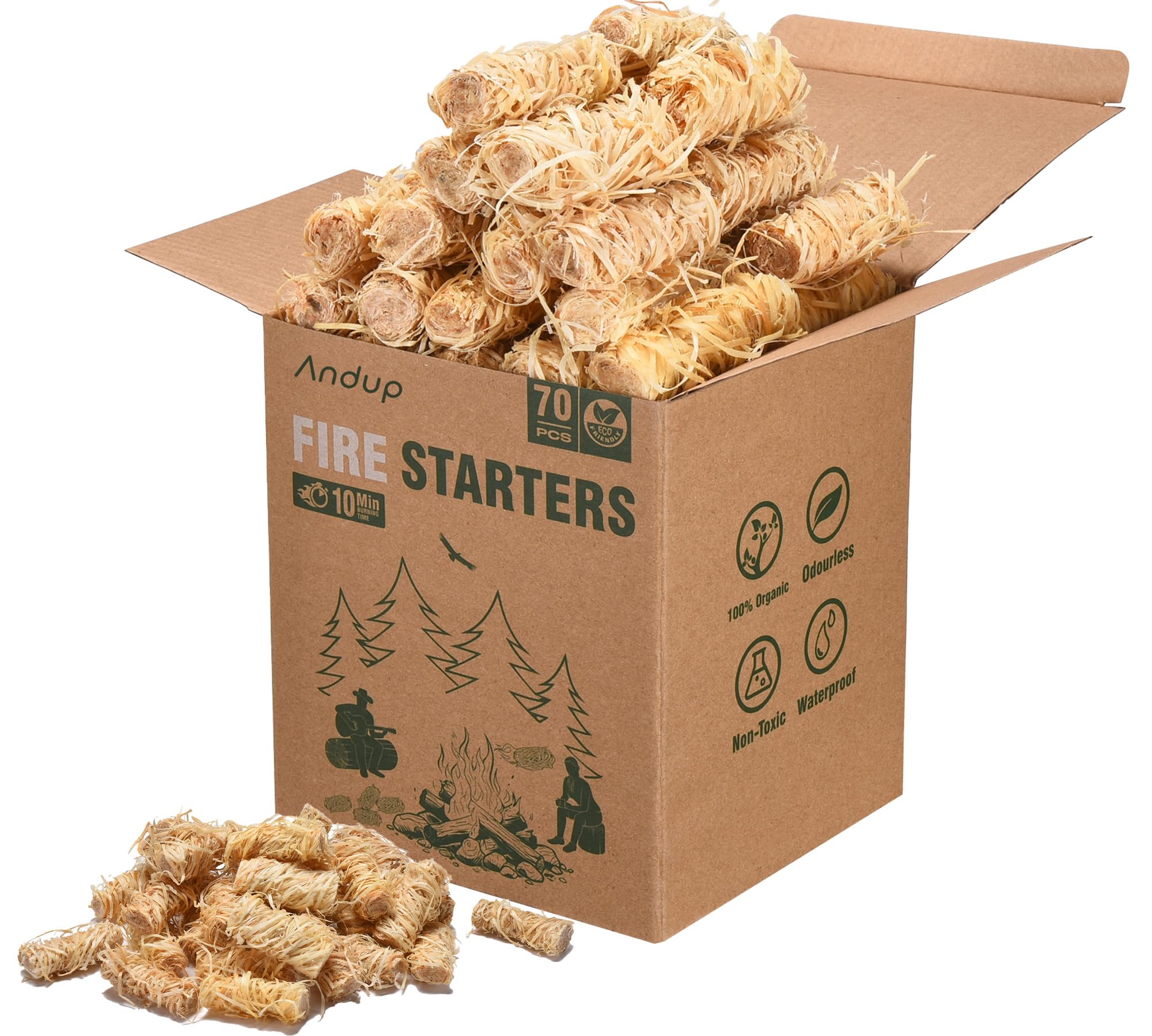 **70PCS Natural Wood Fire Starters for Camping, BBQ, Fireplace, Grill & Wood Stove - Quick & Easy Charcoal Starter for Outdoor Cooking, Bonfires & Pizza Oven**    *(Perfect for Camping Trips, Backyard BBQs, Fireplace Nights & Outdoor Adventures)*