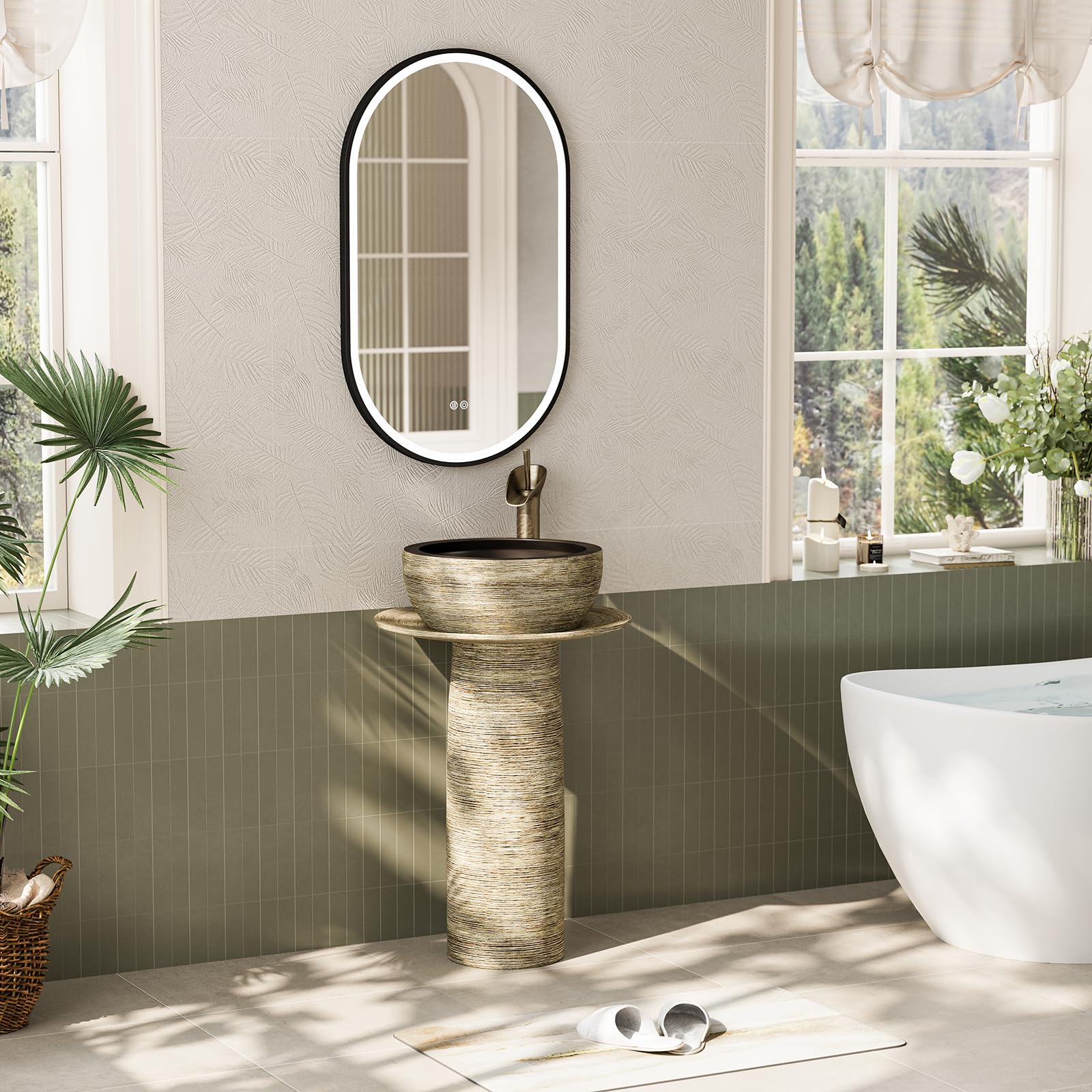 Modern Freestanding Kaolin Pedestal Sink for Bathroom - White Ceramic Vanity Basin Without Faucet & Drain - Perfect for Home Bathroom, Powder Room or Garden Decor