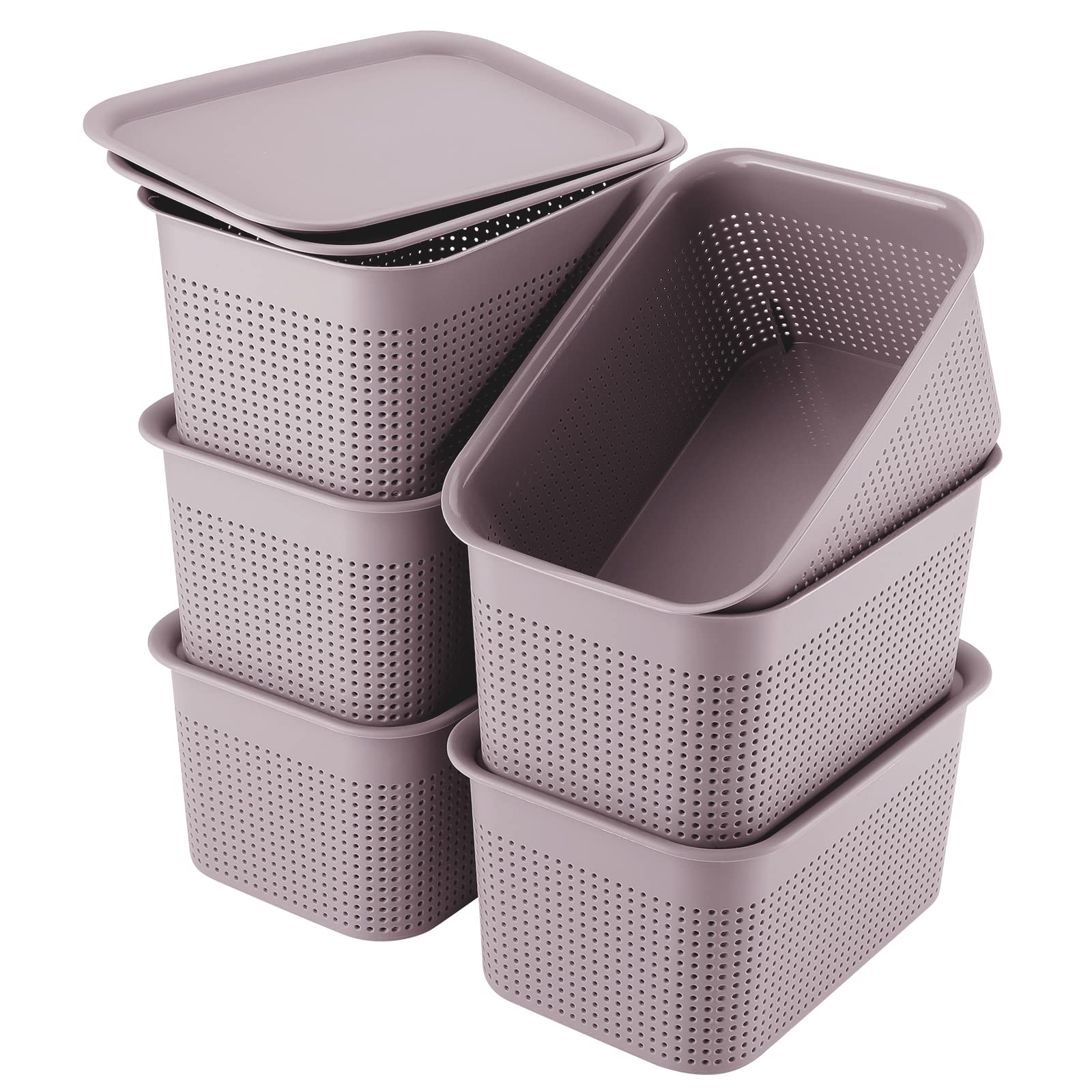 AREYZIN 6-Pack Plastic Storage Bins with Lids - Organize Shelves, Closet & Office (Purple)