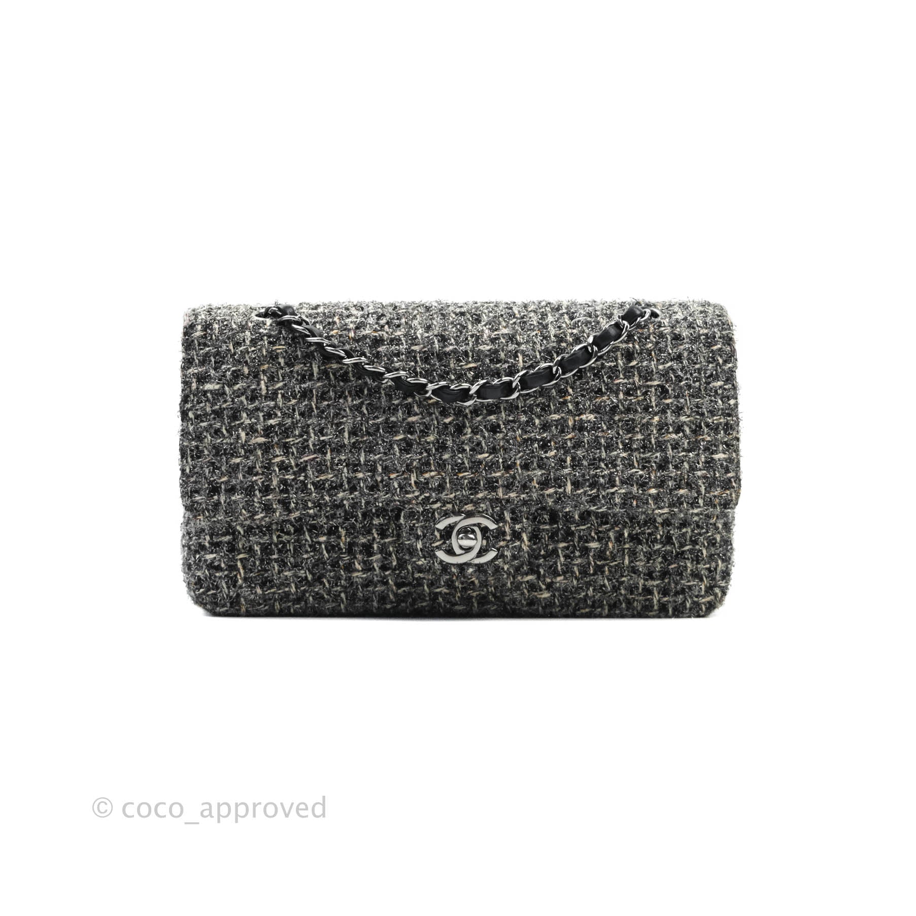 Chanel Classic Medium Double Flap Bag Black Tweed with Gun Metal Hardware - Luxury Designer Handbag for Women, Perfect for Evening Events & Special Occasions