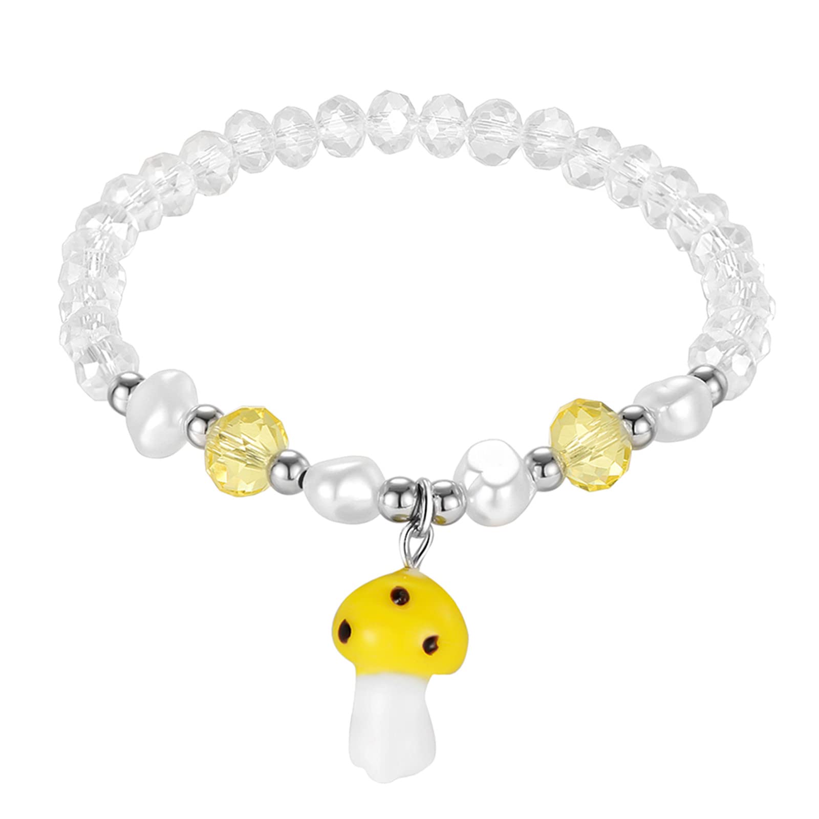 Adjustable Beaded Mushroom Pendant Bracelet for Women & Girls - Handmade Link Jewelry Set - Perfect for Summer Wear, Casual Outfits & Gift Giving (Size One, Color B)