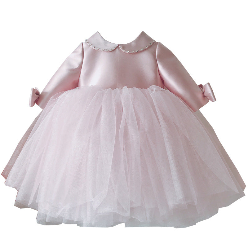Baby Girl Princess Dress with Bow Collar - Mesh Party Gown for Toddler Girls - Perfect for Birthday, Photo Shoots & Special Occasions