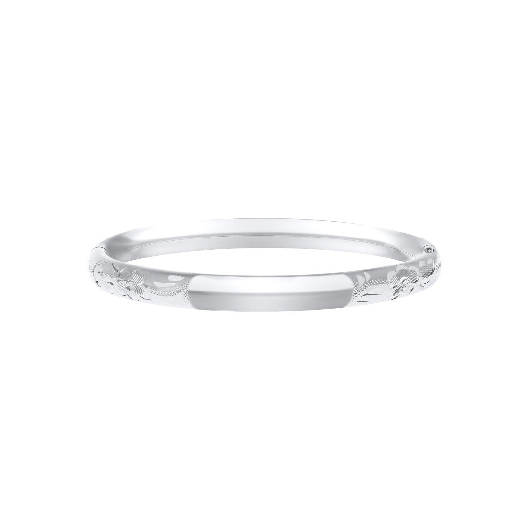 Sterling Silver Floral Signet Baby Bangle - Elegant & Durable Jewelry for Infants & Toddlers - Perfect for Christenings, Birthdays & Special Occasions