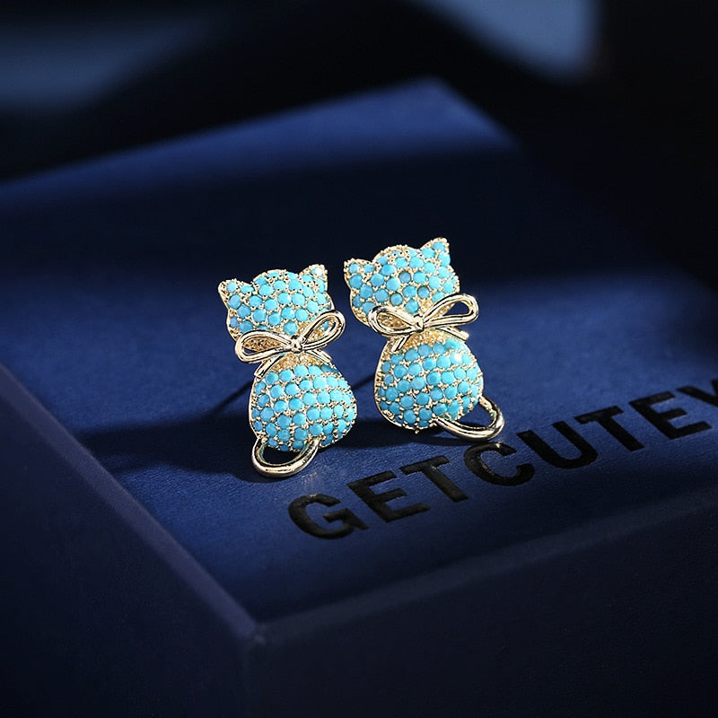 925 Sterling Silver Cute Cat Stud Earrings with Zircon - Perfect Gift for Girls & Women - Trendy Animal Jewelry for Casual Wear, Parties & Everyday Fashion