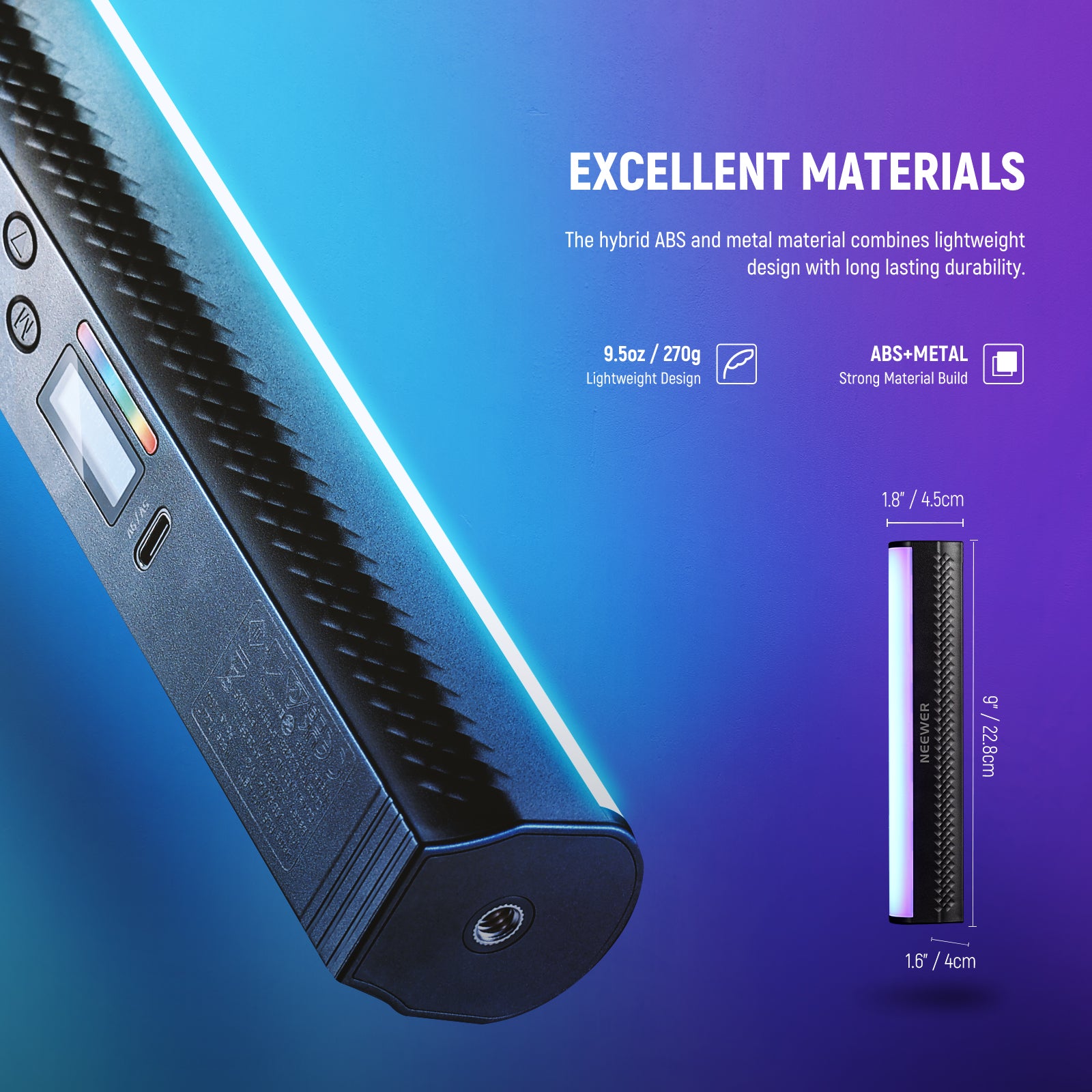 NEEWER TL21C RGB Magnetic LED Light Wand with APP Control - Adjustable Color & Brightness for Photography, Videography, and Content Creation