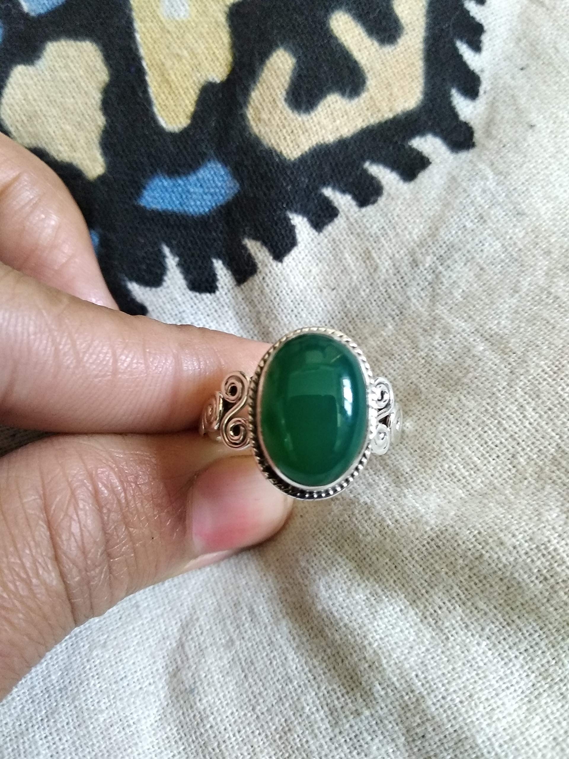 Green Onyx 925 Sterling Silver Ring | Oval Cabochon Meditation Jewelry | Perfect Birthday & Engagement Gift for Women | Fine & Casual Wear for Spiritual Healing & Everyday Elegance