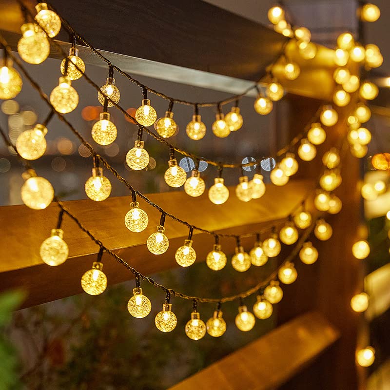 50 LED Solar String Lights - 31ft Waterproof Outdoor Fairy Lights with 8 Modes & Crystal Balls | Solar Powered Decorative Lighting for Garden, Yard, Party, Wedding, Christmas (Warm White) | Perfect for Patio, Backyard, Pergola & Holiday Decorations