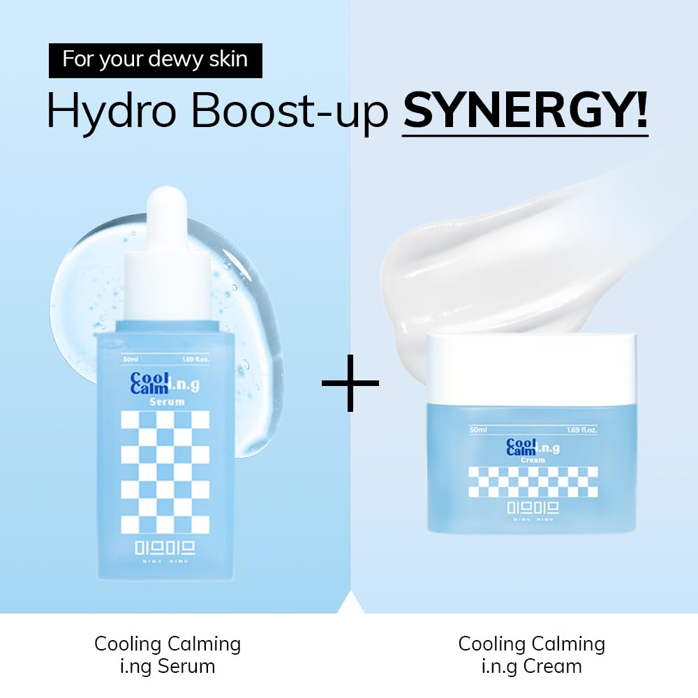 Cooling Calming Ing Serum & Cream Duo Set - Deep Hydration & Soothing Moisturizer with CICA, Hyaluronic Acid | Acne Care, Silky Texture, Clean Beauty for Sensitive & Dry Skin | Perfect for Night Routine & Post-Sun Care