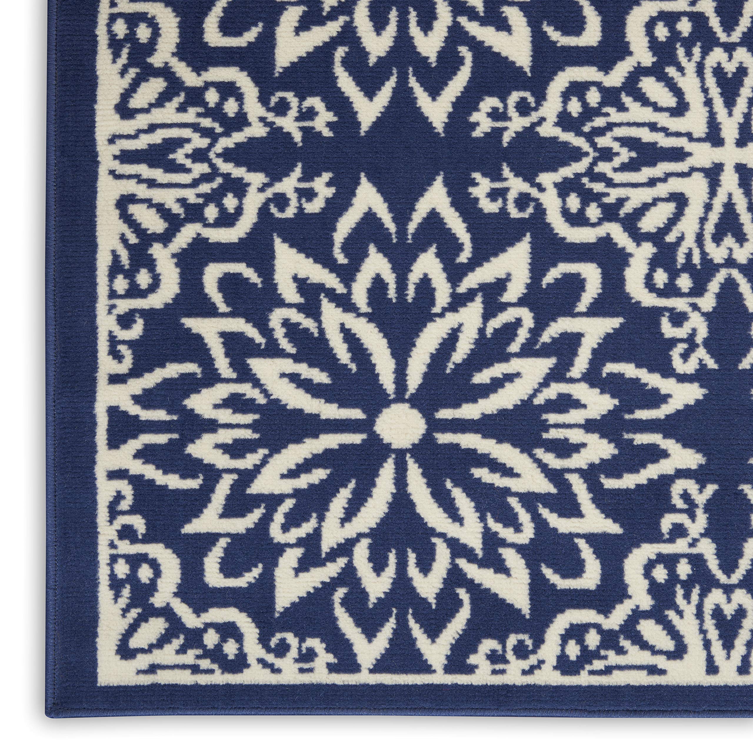 Nourison Jubilant Floral Navy/Ivory 8x10 Area Rug - Easy to Clean, Non-Shedding, Soft & Durable - Perfect for Living Room, Bedroom, Dining Room or Kitchen Decor