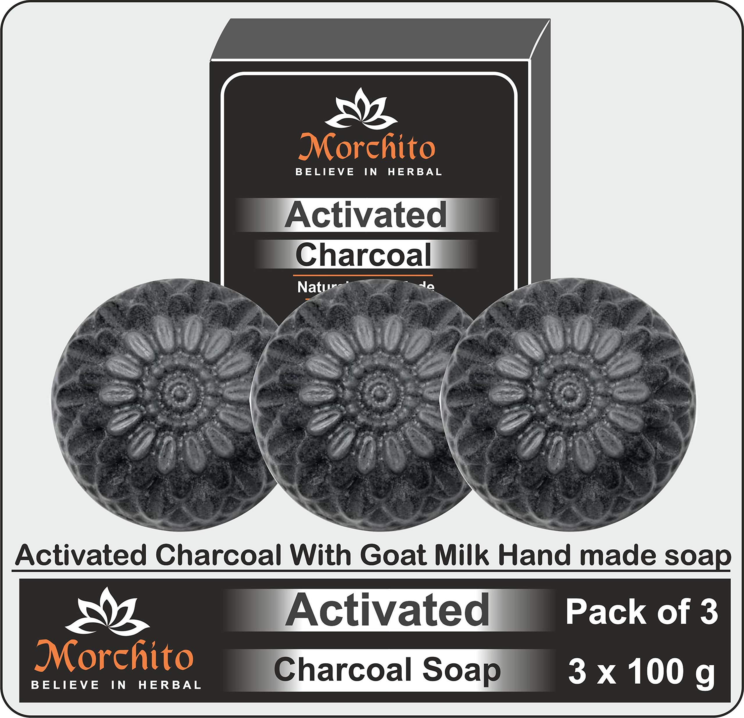 Morchito Charcoal & Goat Milk Soap for Women - Skin Whitening, Acne & Blackhead Treatment, Natural Skin Care (Pack of 3, 100g Total) - Perfect for Daily Face & Body Cleansing & Brightening