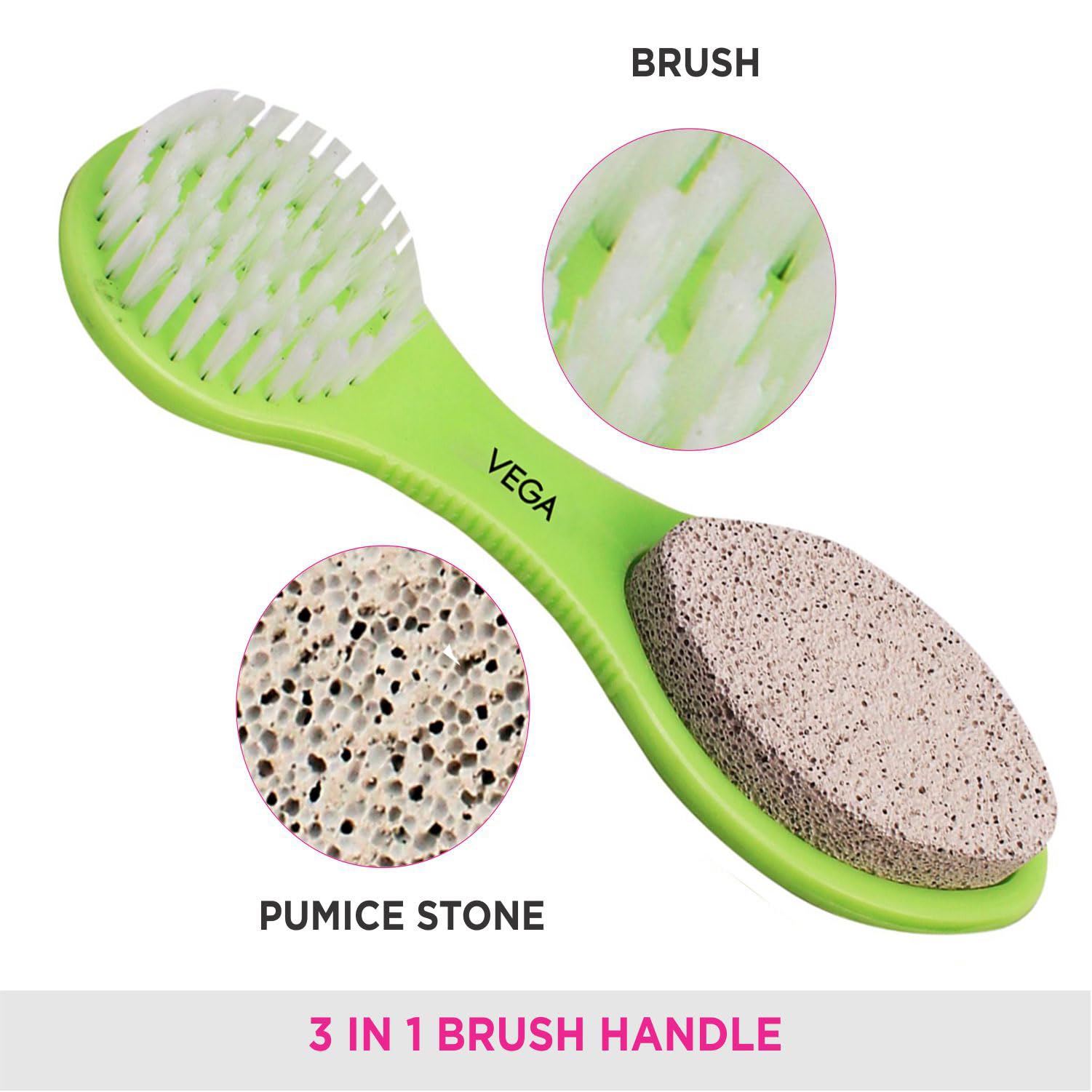 VEGA 3 in 1 Pedicure Scraper Brush Kit - Dead Skin Remover Tool for Cleansing, Scrubbing & Filing - Perfect for At-Home Foot Care & Spa Pedicures