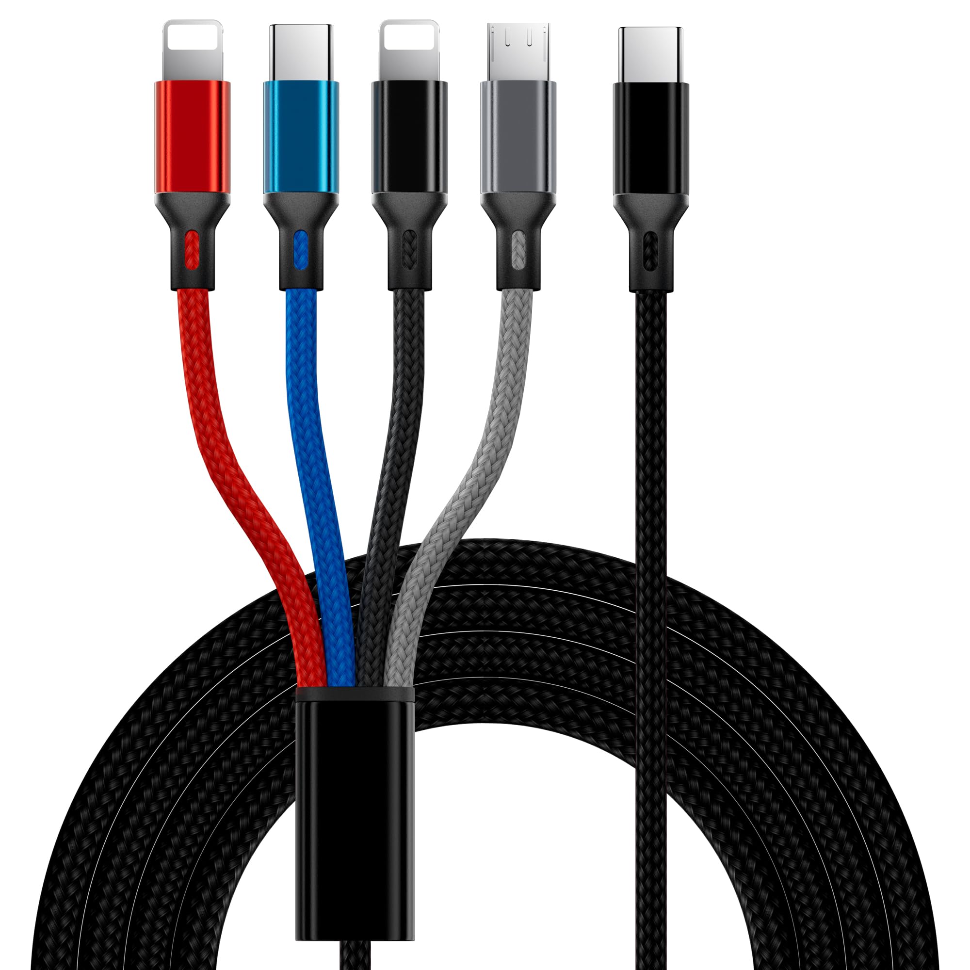 4-in-1 Multi USB C Charger Cable - USB C to USB C + 2 Lightning + Micro USB Fast Charging Cable for iPhone 15/14/13, iPad, Samsung Galaxy S23/S22, Google Pixel - Perfect for Travel, Home & Office Charging Multiple Devices Simultaneously