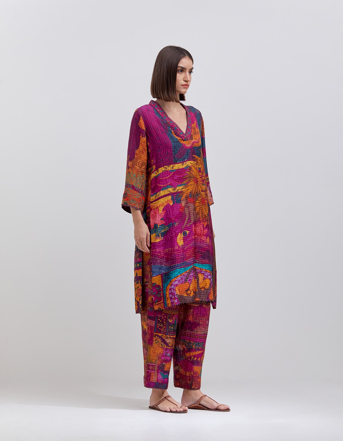 Elegant Aisha Salwar Silk Suit - Purple Check Panchatantra Design for Women | Perfect for Festivals, Weddings & Special Occasions
