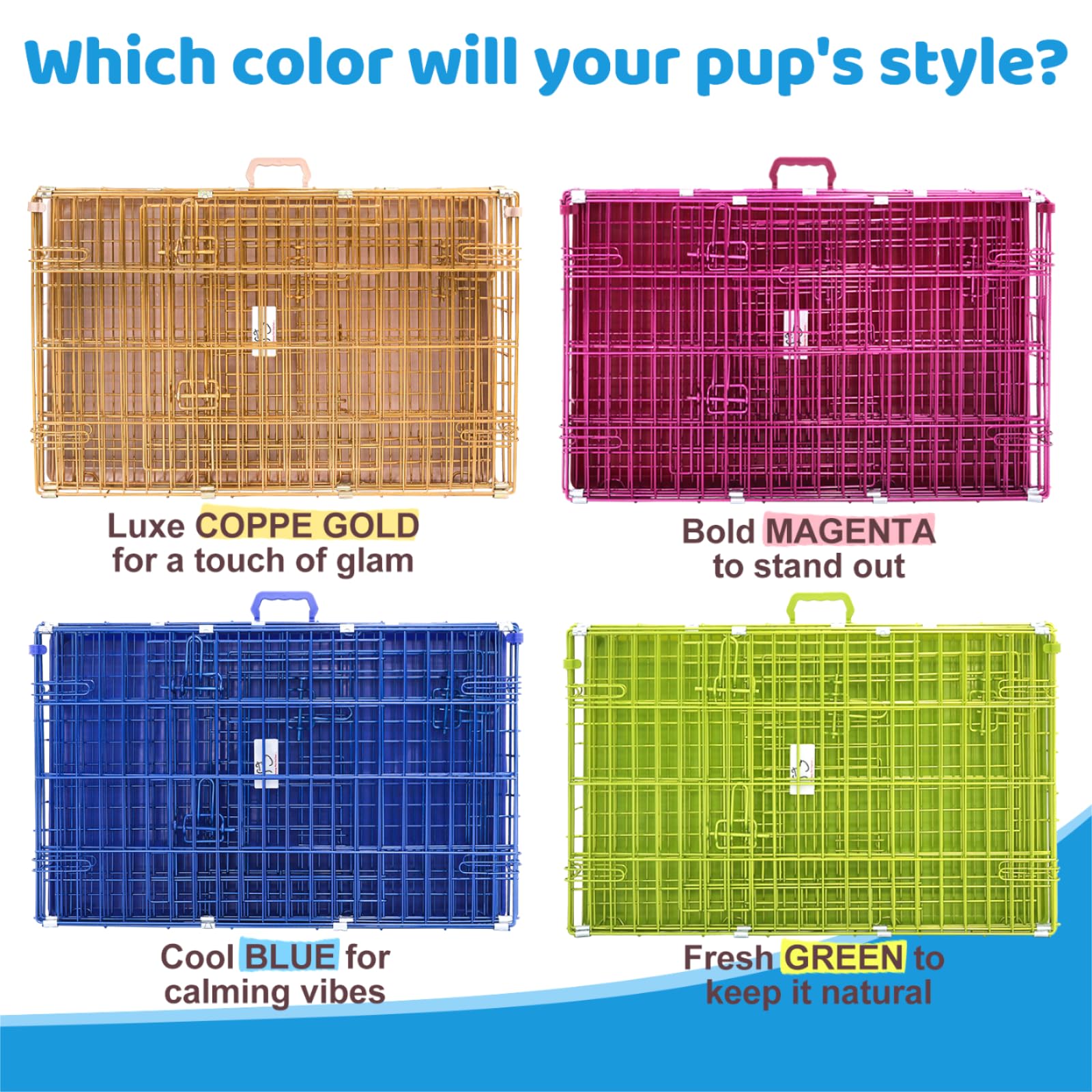 30 Inch Blue Collapsible Dog Crate for Small to Medium Dogs - Indoor Pet Kennel with Nano-Coated Metal Wire, Removable Tray & Floor Grid, Double Doors with Dual Locks, Portable Handle - Perfect for Home, Travel & Training