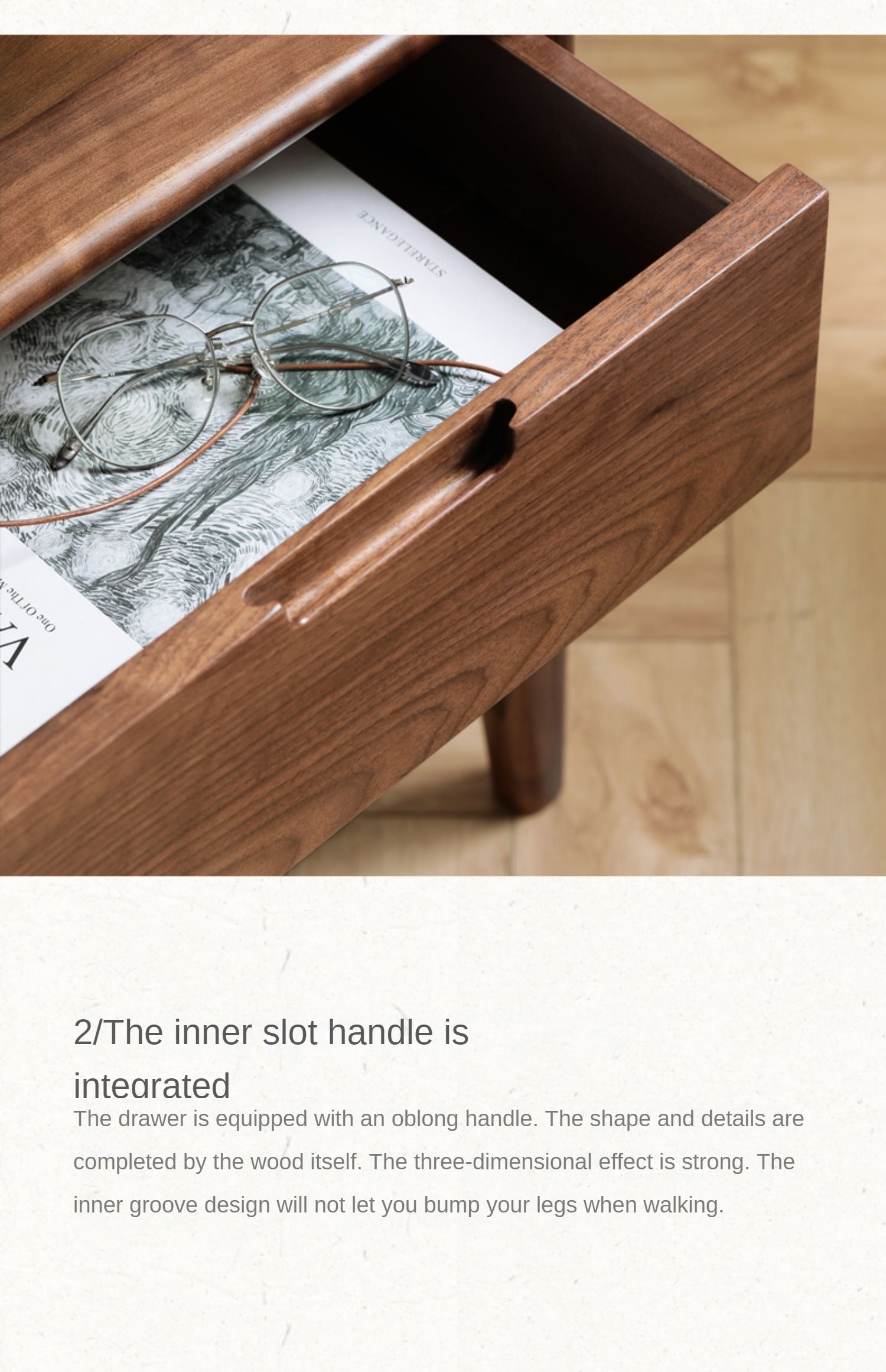 Premium Black Walnut & Ash Solid Wood Nightstand - Modern Nordic Style Bedside Table for Bedroom, Living Room, or Office - Durable & Stylish Furniture with Storage Shelf