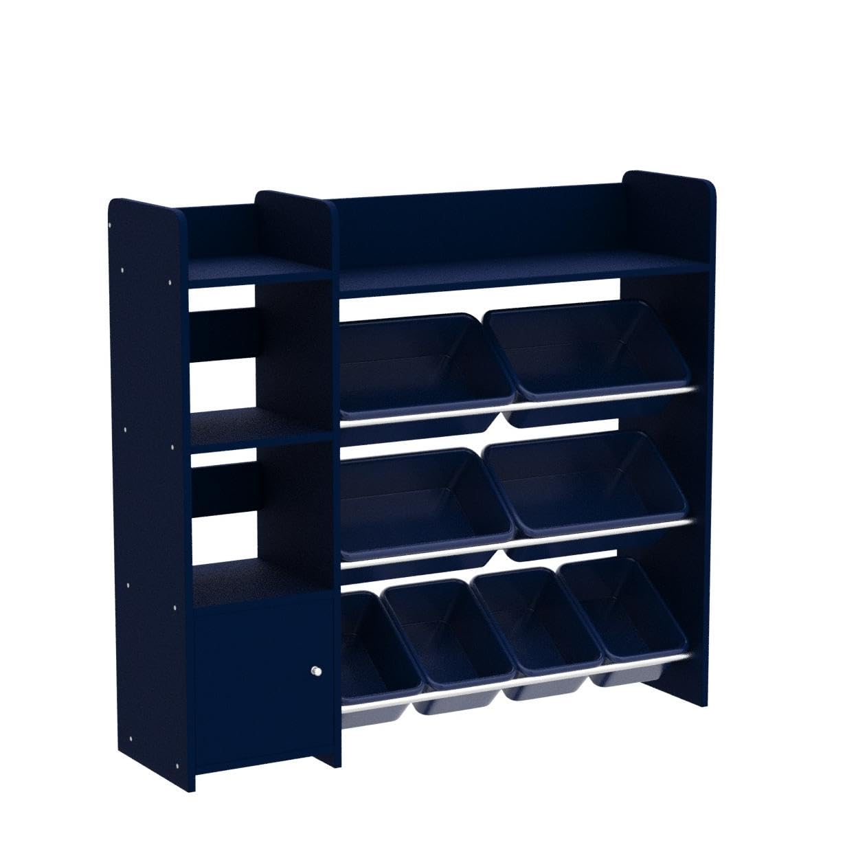 Kids Toy Storage Organizer with Bookshelf - Playroom Organization Shelving Unit with Removable Bins & Anti-Tip Bracket - Blue - Perfect for Bedroom, Nursery, and Classroom Organization