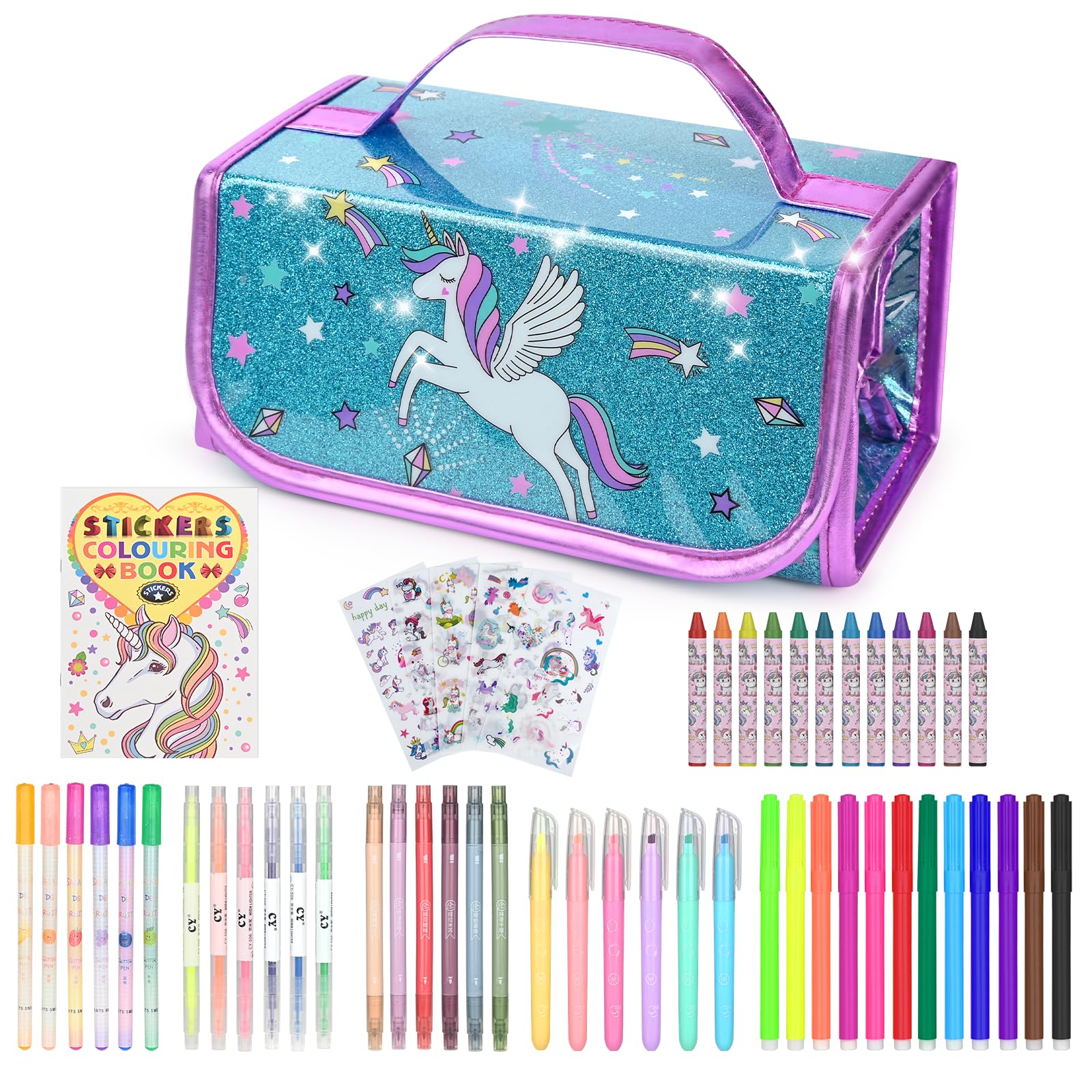 Washable Scented Markers Set for Kids - 54 PCS Unicorn Coloring Art Supplies with Pencil Case, Non-Toxic & Safe for Ages 4-8 | Perfect Birthday Gifts for Girls, Classroom Activities & Creative Drawing Fun