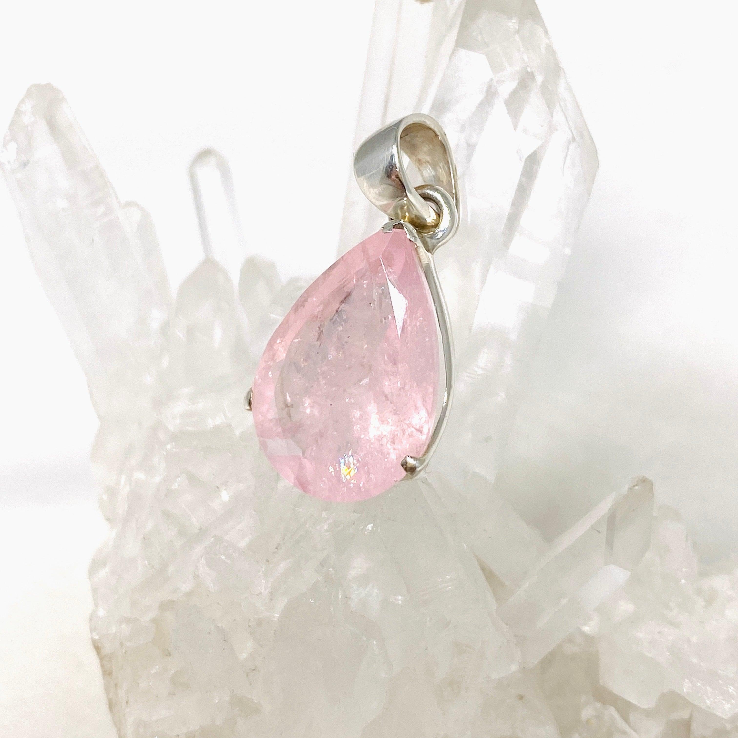 Morganite Faceted Teardrop Pendant Necklace PPGJ680 - Elegant Rose Quartz Jewelry for Women, Perfect for Weddings, Anniversaries & Special Occasions