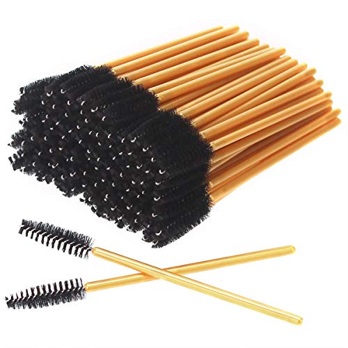100 PCS Disposable Eyelash Brushes & Mascara Wands - Professional Eyelash & Eyebrow Applicator Kit (Gold-Black) for Lash Extensions, Makeup Artists & DIY Beauty - AKStore Cosmetic Brush Tools