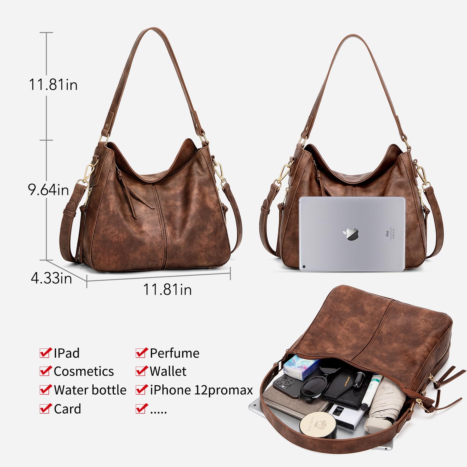Stylish Vegan Leather Hobo Bag for Women - Large Shoulder Tote & Crossbody Purse - Perfect for Work, Travel and Everyday Use