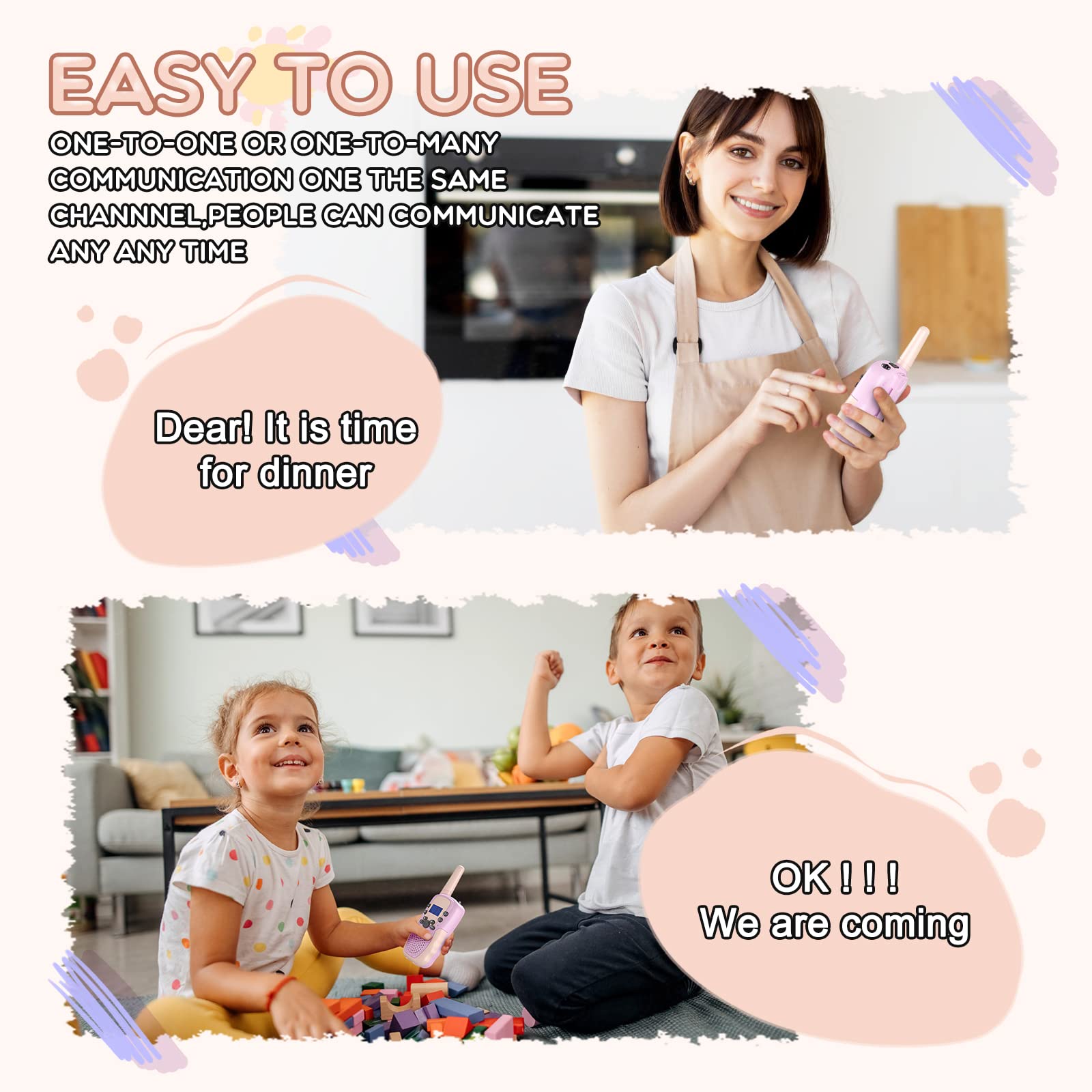 Selieve 2 Pack Rechargeable Kids Walkie Talkies for Girls Ages 3-12 - 22 Channels, LED Flashlight & VOX Function - Perfect Birthday Gifts for 4-10 Year Old Girls - Great for Outdoor Adventures, Camping, and Backyard Play