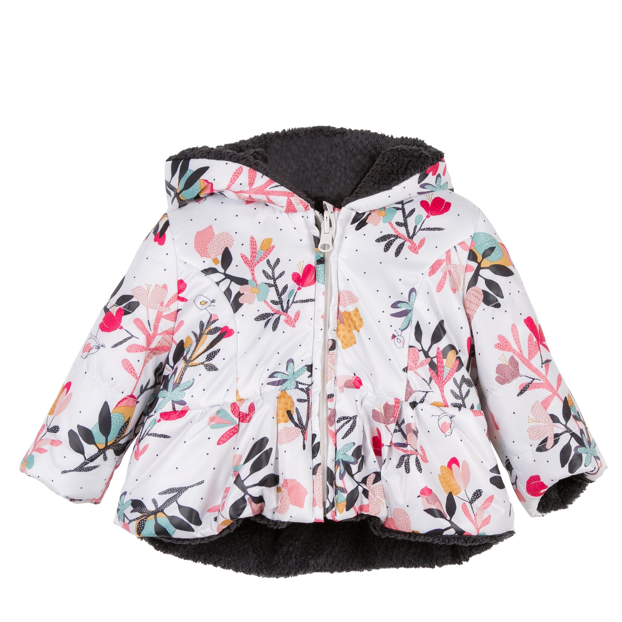 Catimini Floral & Charcoal Reversible Jacket for Girls 3T | Waterproof Windbreaker for Outdoor Play & Preschool | French Fashion Kids Coat for Spring & Fall