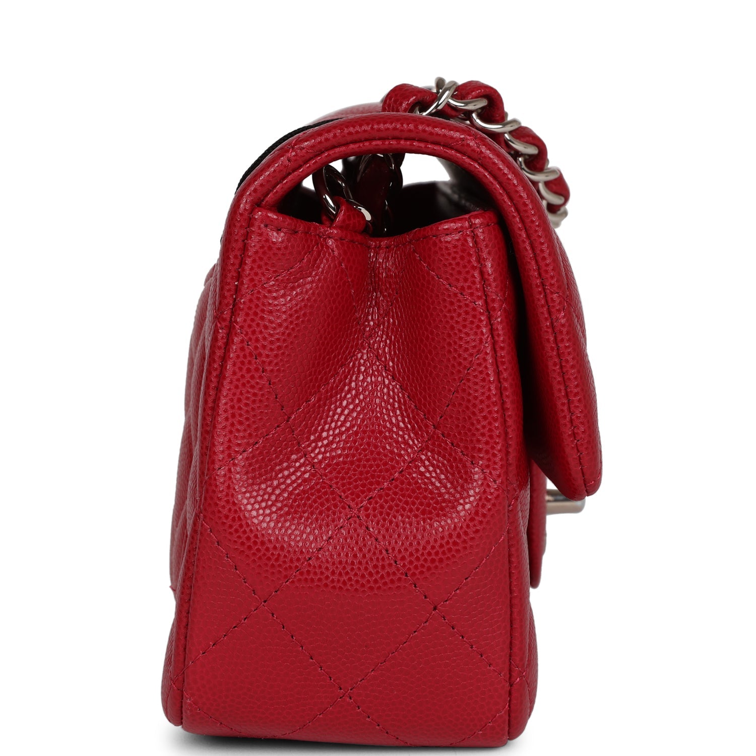 Chanel Mini Rectangular Flap Bag in Red Caviar Leather with Silver Hardware - Perfect for Evening Parties, Date Nights & Luxury Fashion Accessories