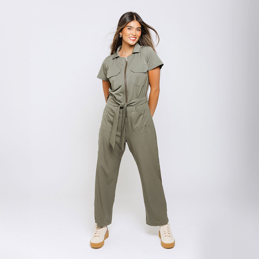Stylish Olive Green City Jumpsuit for Women - Trendy One Piece Outfit for Urban Fashion, Workwear & Casual Wear