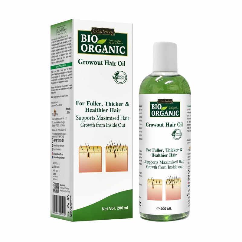 INDUS VALLEY Bio Organic Growout Hair Oil - 200ml | Natural Hair Growth Treatment for Thicker, Longer Hair | Perfect for Daily Scalp Massage & Hair Care Routine