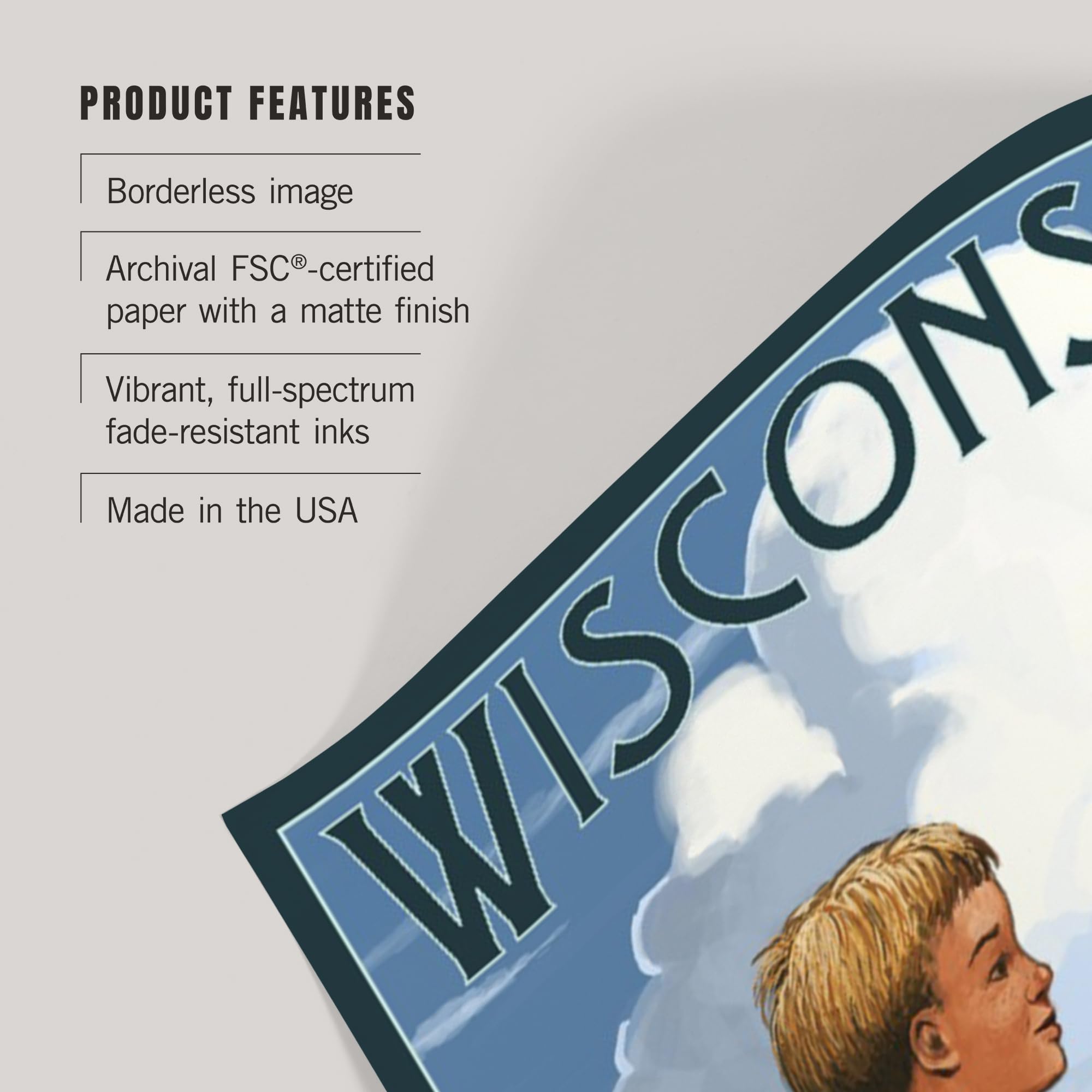Lantern Press 16x24 Inch Giclee Art Print - Wisconsin Boy Fishing Wall Decor - Perfect for Living Room, Bedroom & Office