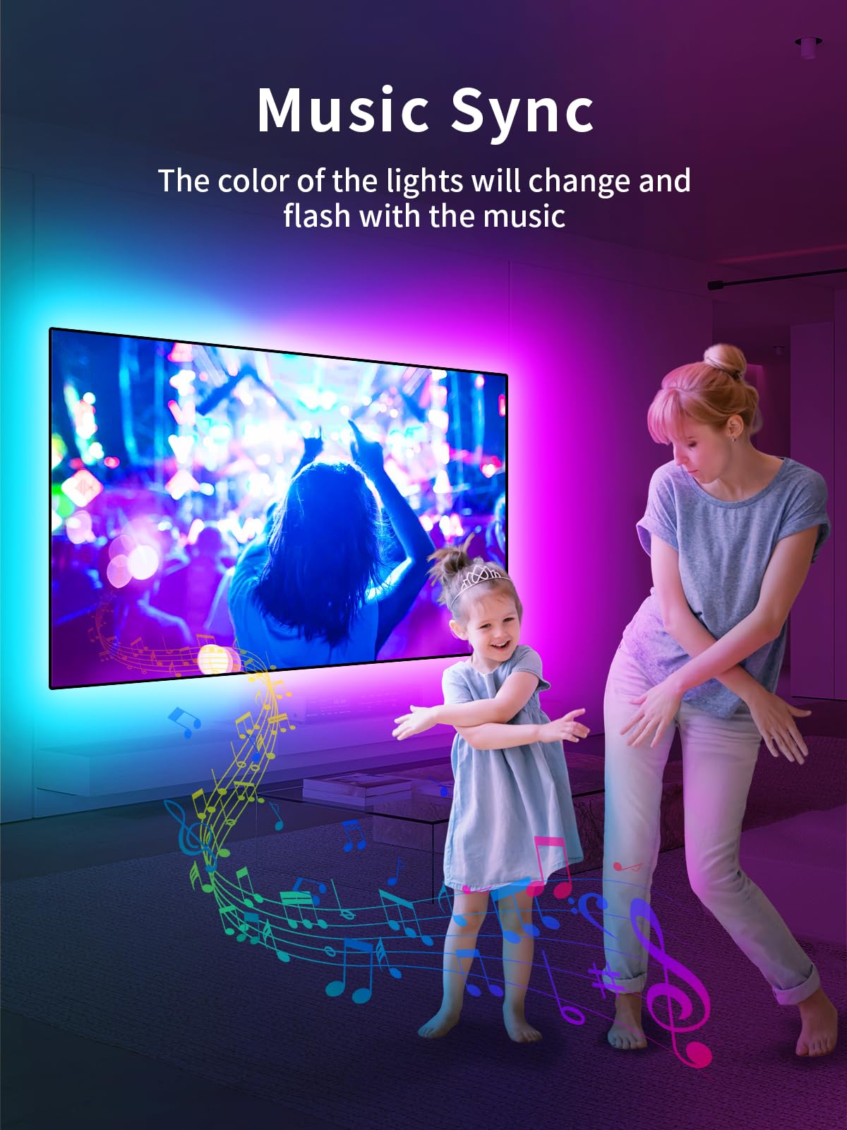 KANTUTOE 9.84ft RGB LED TV Backlight Strip with Bluetooth Music Sync & App Control - USB Powered for 32-43 Inch TVs - Perfect for Bedroom Entertainment & Gaming Setup
