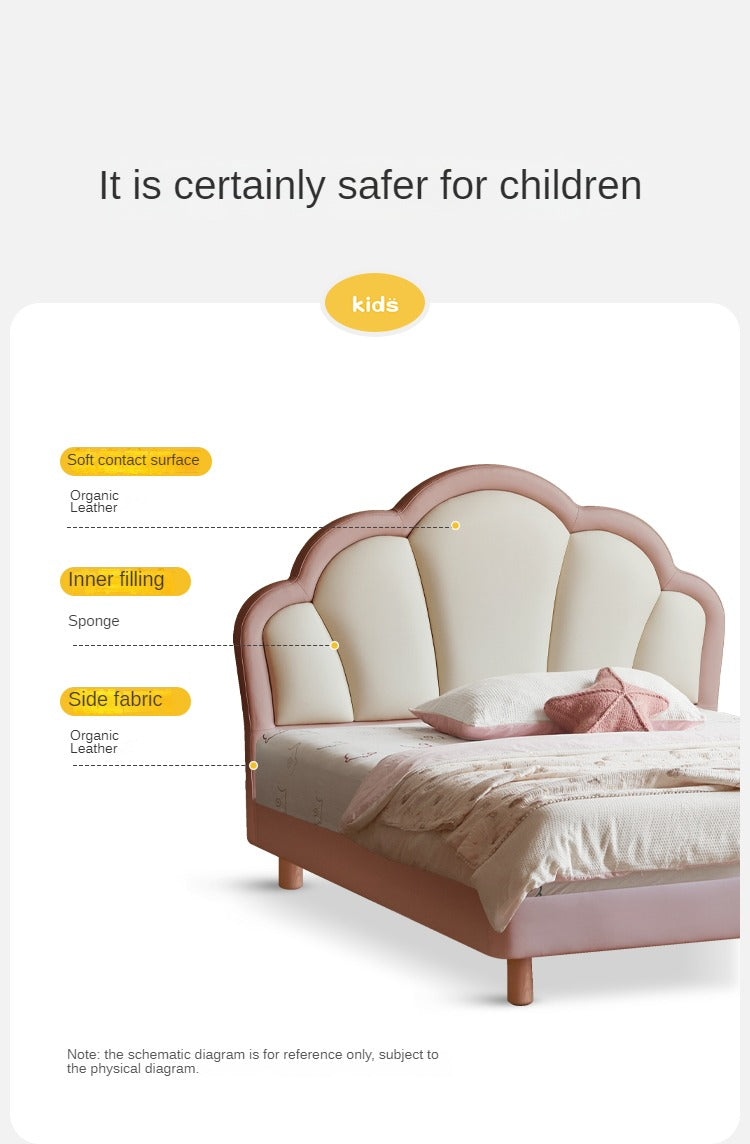 Organic Leather Princess Bed for Kids – Eco-Friendly & Durable Toddler Bed with Safety Rails – Perfect for Girls' Bedroom Decor & Nursery Furniture