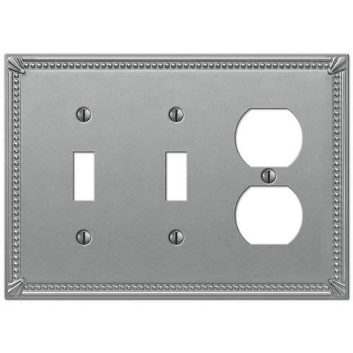 Brushed Nickel Imperial Bead Wall Plate - 2 Toggle & 1 Duplex Outlet Cover - Perfect for Bedrooms, Living Rooms, and Offices