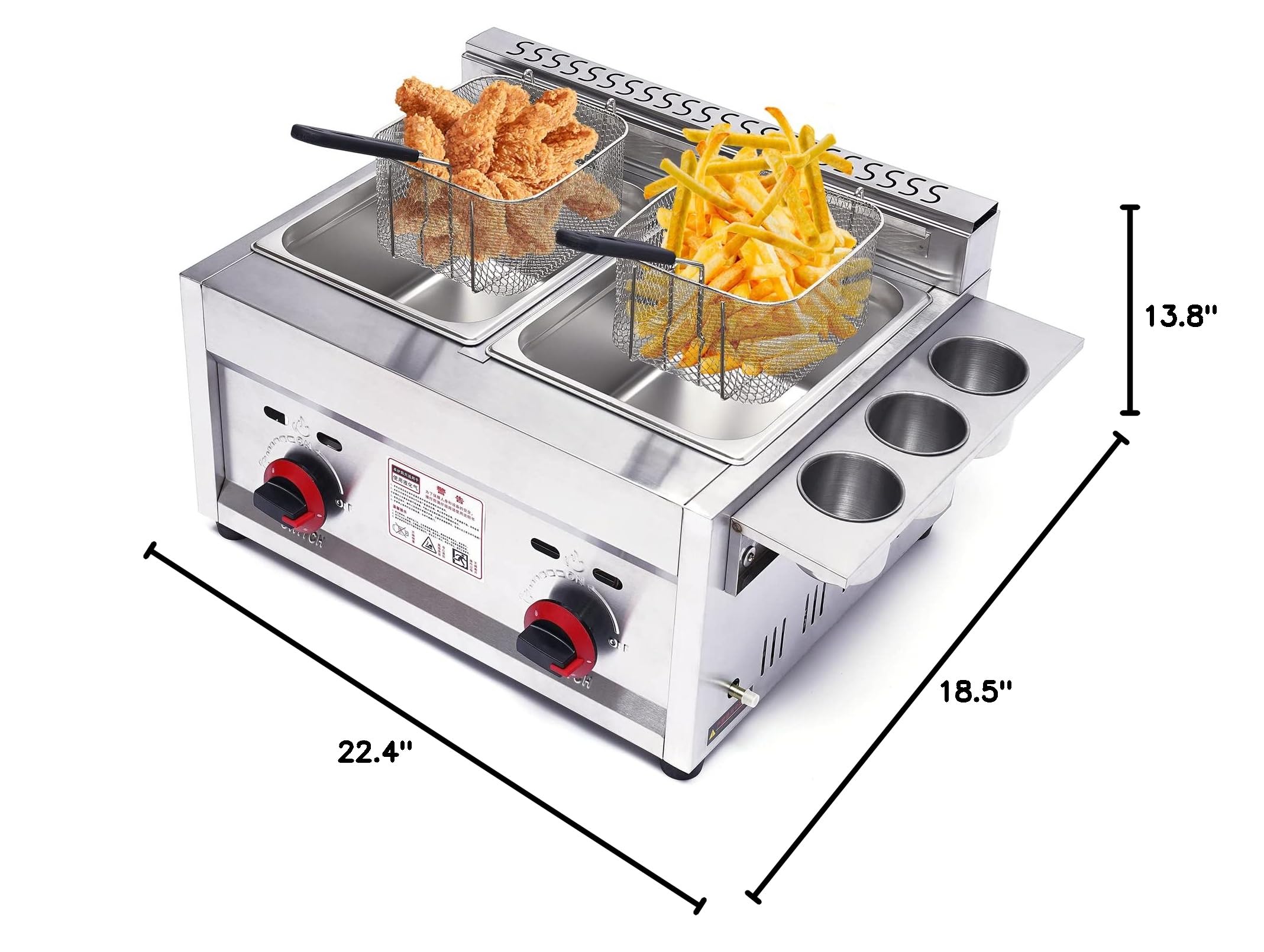 6L x 2 Commercial Stainless Steel Gas Deep Fryer with Dual Baskets - Professional Countertop Deep Fryer for Restaurants, Fast Food & Home Use - Perfect for Frying Chicken Wings, French Fries, Donuts & More (US Stock)
