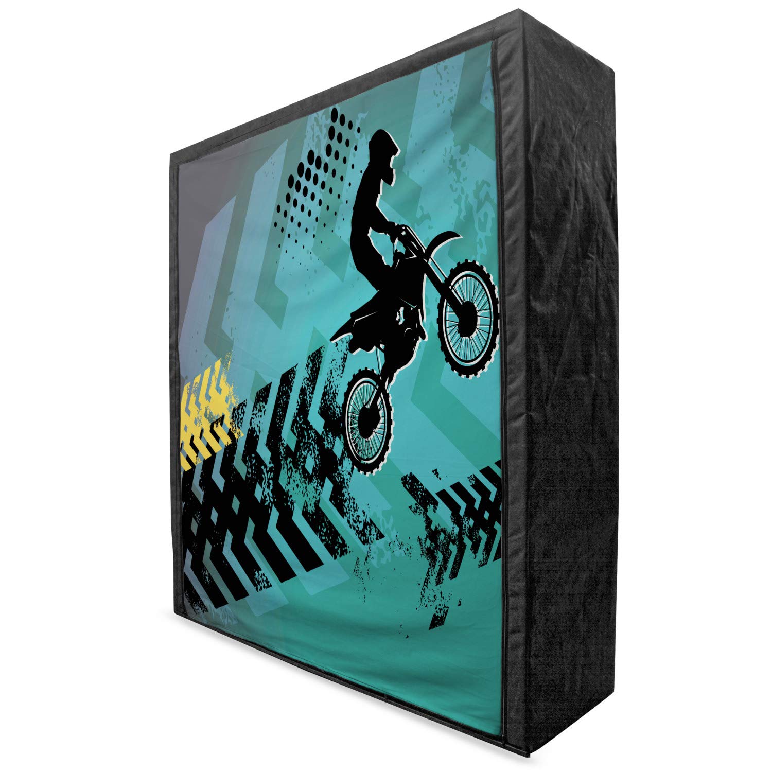 Lunarable Portable Fabric Wardrobe for Dirt Bike Enthusiasts - Extreme Sports Themed Clothing Organizer with Shelves (59