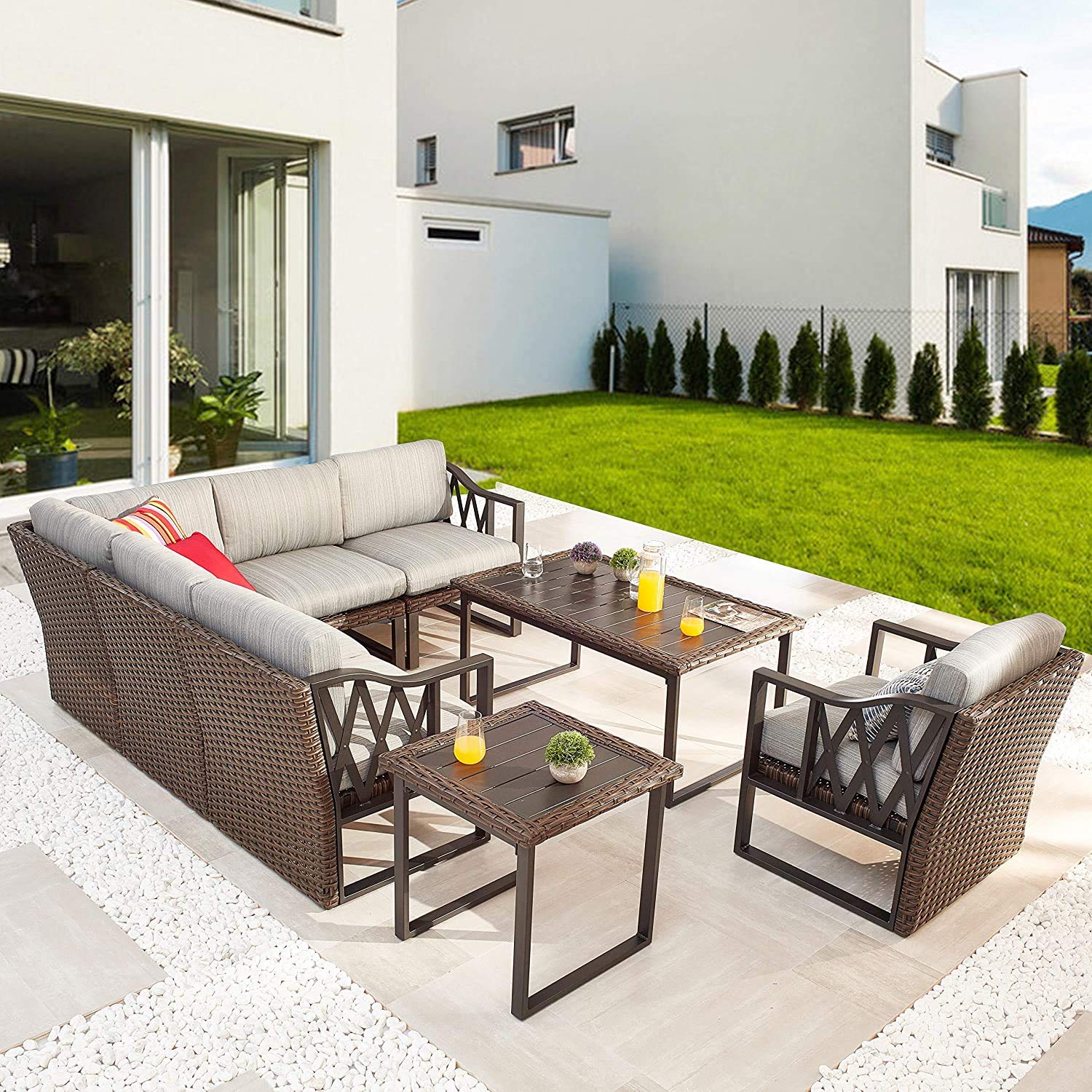 Romayard All-Weather Square Patio Side Table - Rattan Wicker Outdoor Coffee Table with Steel Frame - Perfect for Garden, Balcony & Poolside Decor