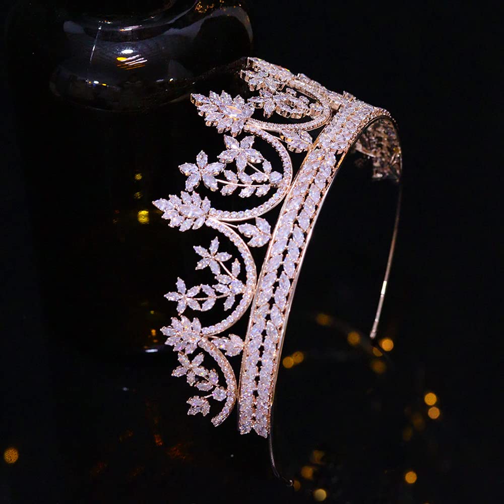 Jorsnovs Fashion Full Cubic Zirconia Crown - Elegant Wedding Bridal Tiara & Birthday Queen Headpiece | Zircon Hair Accessories for Brides, Prom, Pageants & Special Occasions