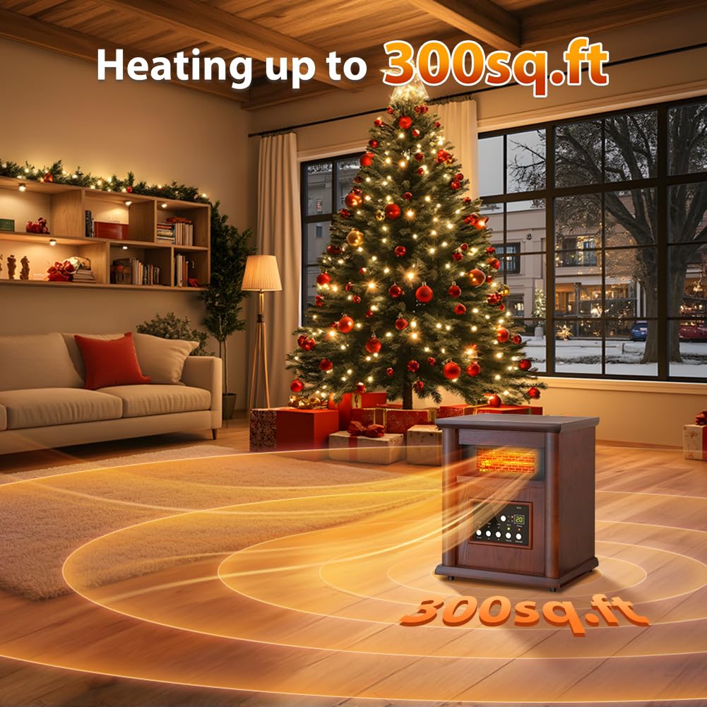 Lifeplus 1500W Electric Infrared Space Heater with Remote Control - 3 Heat Settings & 12H Timer, Overheat & Tip-Over Protection - Fast Heating for Large Rooms, Basements, Offices & Bedrooms - Energy Efficient Indoor Quartz Heater for Winter & Cold Weather Use
