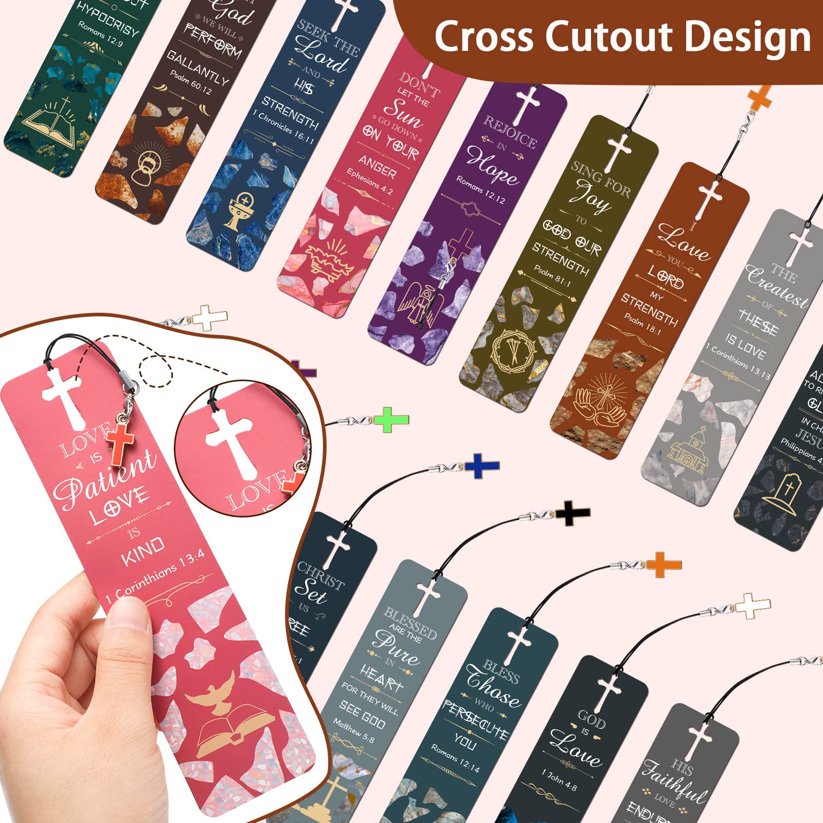30 Pcs Christian Bookmarks with Cross Pendants - Inspirational Bible Verse Gifts for Church, Reading & Rewards