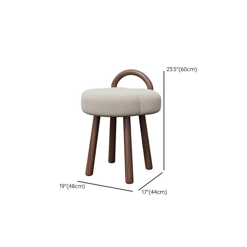 White Upholstered Vanity Stool with Back Support & Wooden Legs - 19