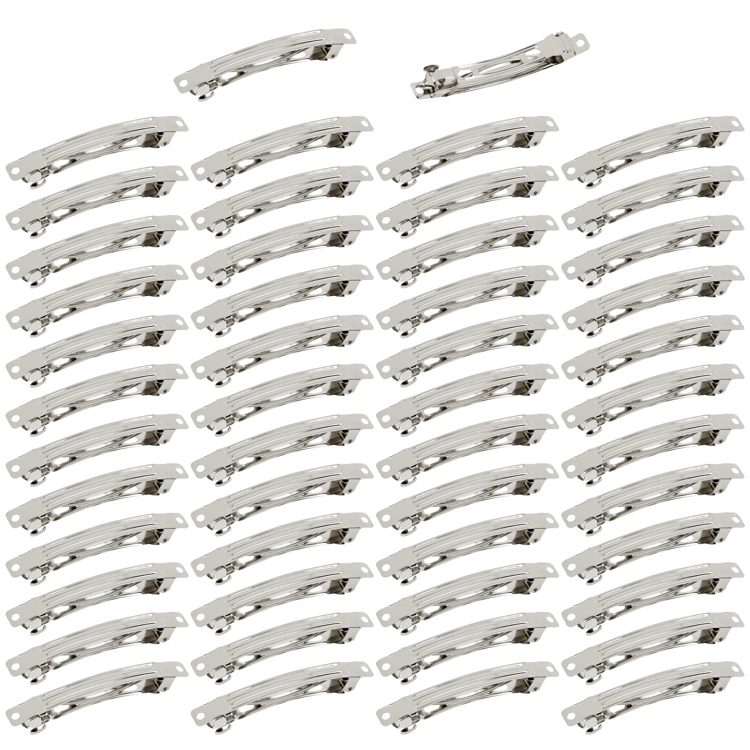 50 Pack Silver Blank DIY Metal French Barrettes - 8cm/3 Inch Plain Snap Hair Clips for Bow Making, Ponytail Holders & Hair Accessories (Ideal for Women & Girls with Thick Hair) - Perfect for Crafting, DIY Hair Bows, and Everyday Hairstyles