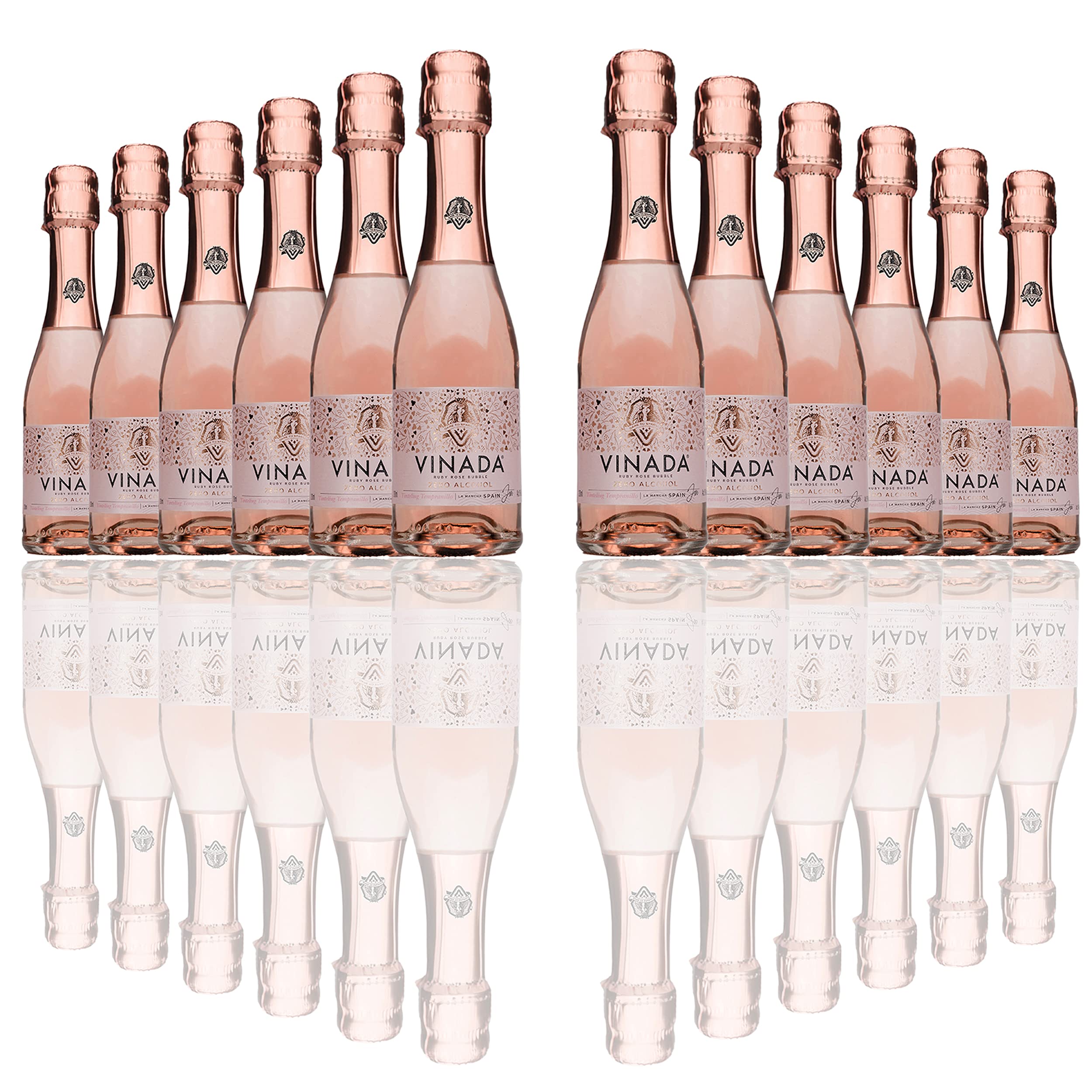 VINADA Sparkling Rosé Mini - Alcohol-Free Wine - 200ml (12 Bottles) - Perfect for Parties, Weddings & Special Occasions
