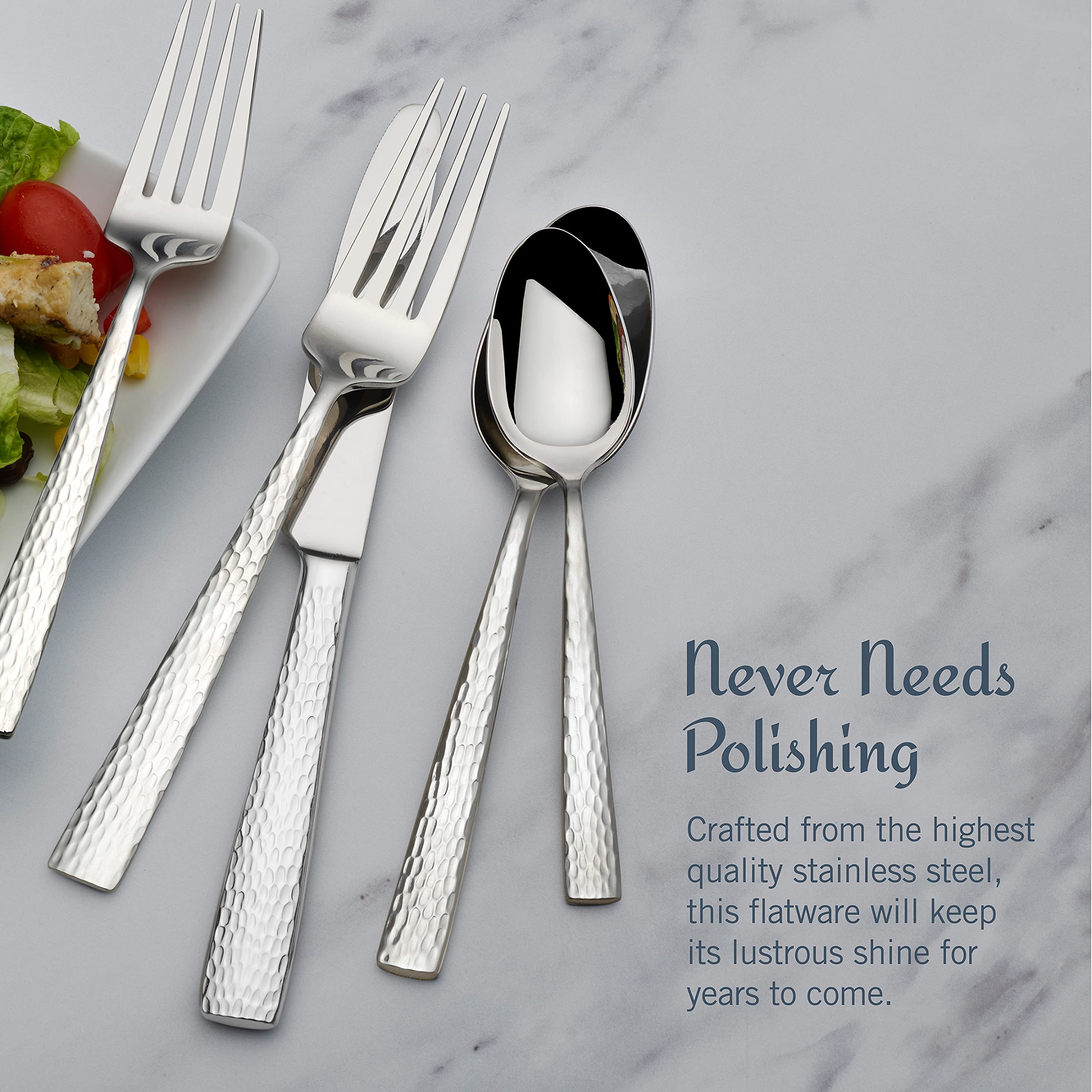 Premium Mikasa Oliver Gleam 65-Piece 18/10 Stainless Steel Flatware Set for 12 - Elegant Silverware with Serving Utensils - Perfect for Dinner Parties, Weddings & Holiday Gatherings
